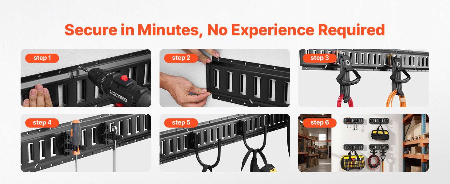 4 Pack E-Track Tie-Down Rail Kit with Hooks, Shelves & Tire Holders - Image 15
