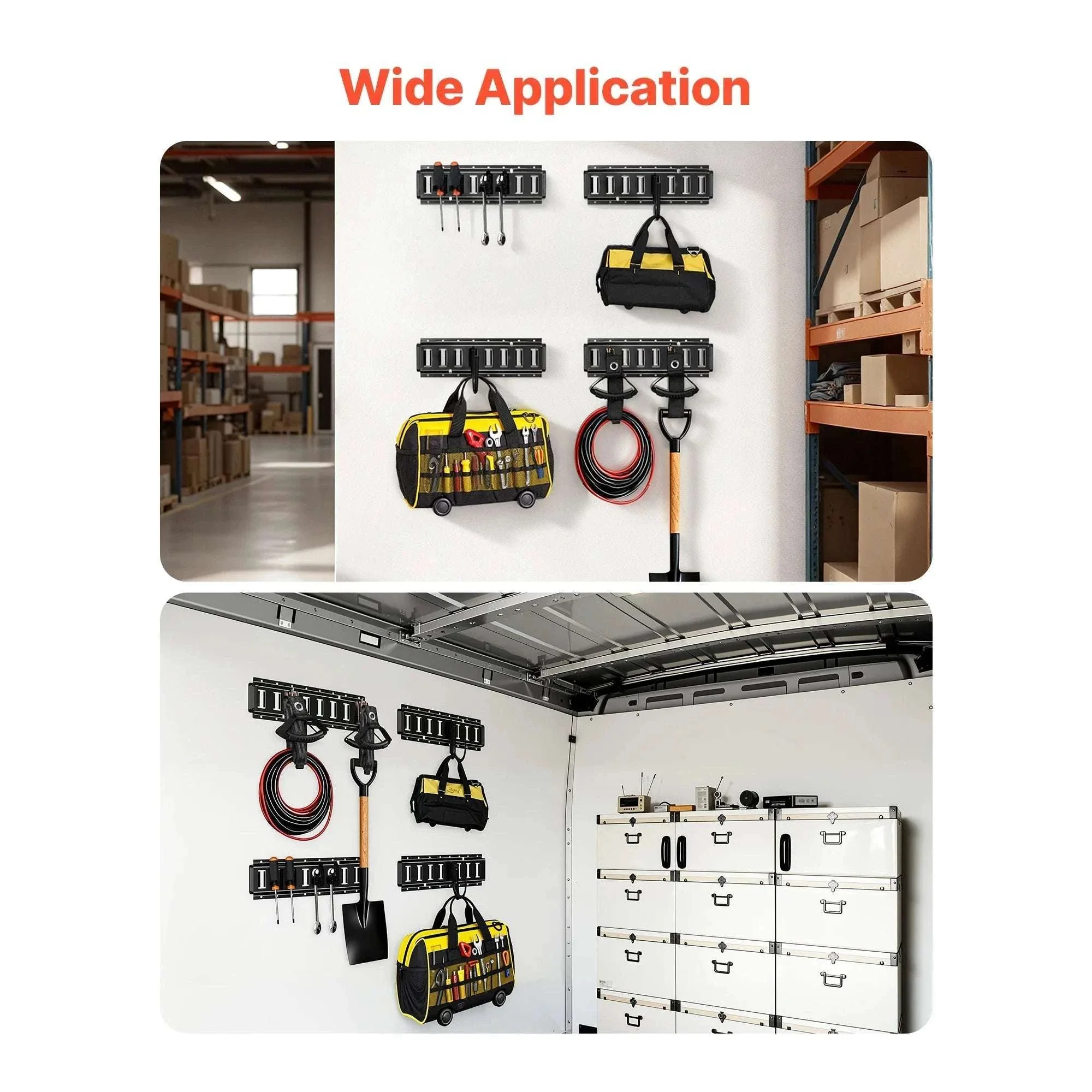 4 Pack E-Track Tie-Down Rail Kit with Hooks, Shelves & Tire Holders - Image 6