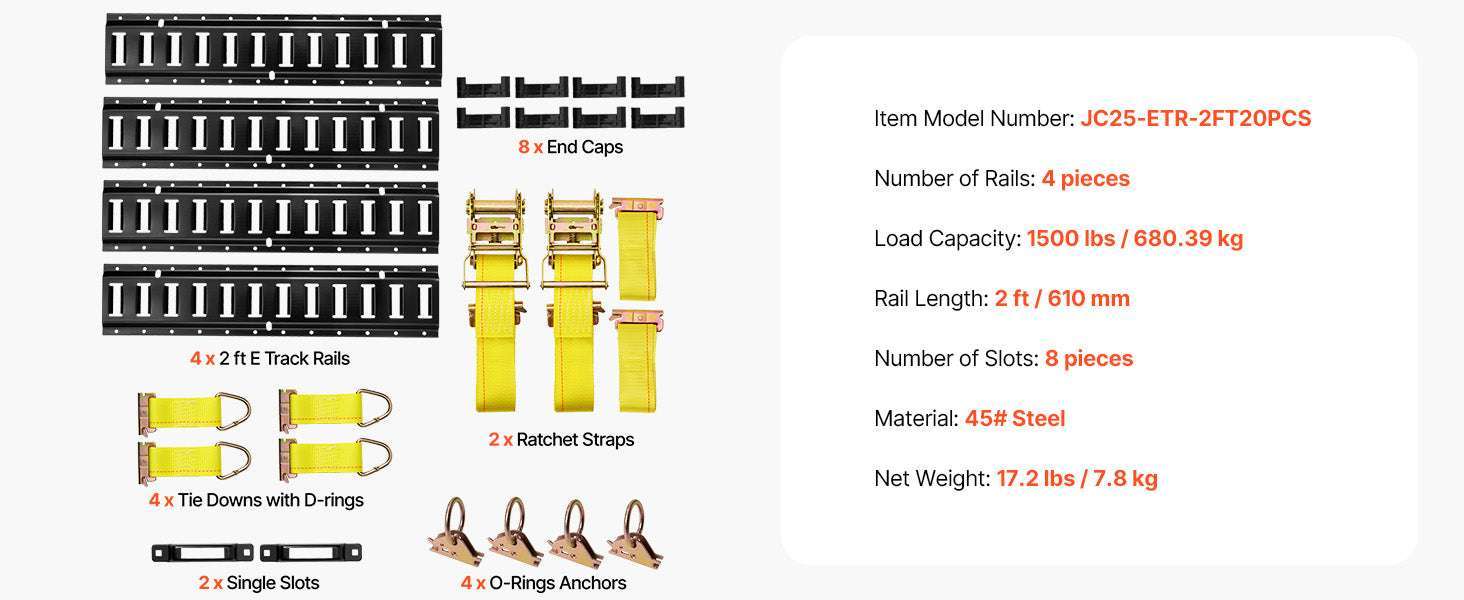 4 Pack 2ft E-Track Tie-Down Rail Kit with Rings & Anchors - Image 17