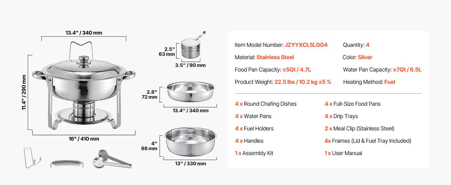 4-Pack Stainless Steel Chafing Dish Set with Full-Size Pans - Image 17
