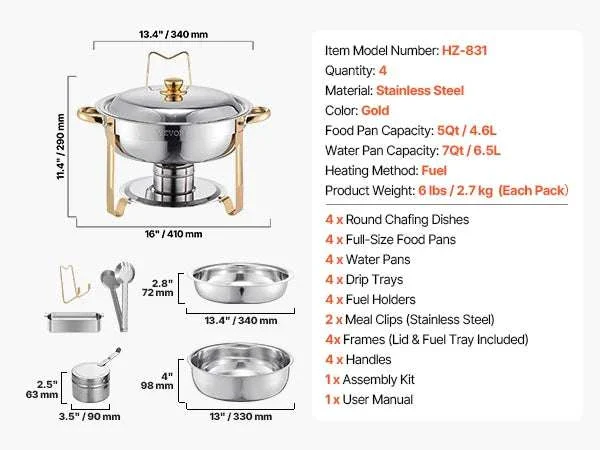 4-Pack Stainless Steel Chafing Dish Set with Full-Size Pans - Image 18