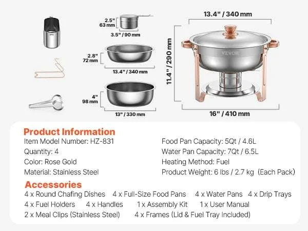 4-Pack Stainless Steel Chafing Dish Set with Full-Size Pans - Image 20