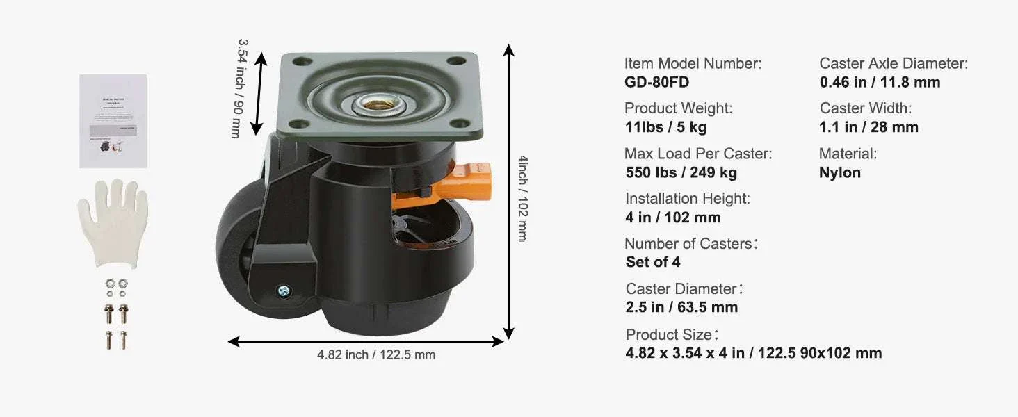 Adjustable Leveling Casters Set of 4 Heavy Duty Swivel Wheels - Image 13