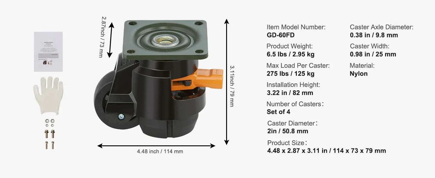 Adjustable Leveling Casters Set of 4 Heavy Duty Swivel Wheels - Image 14