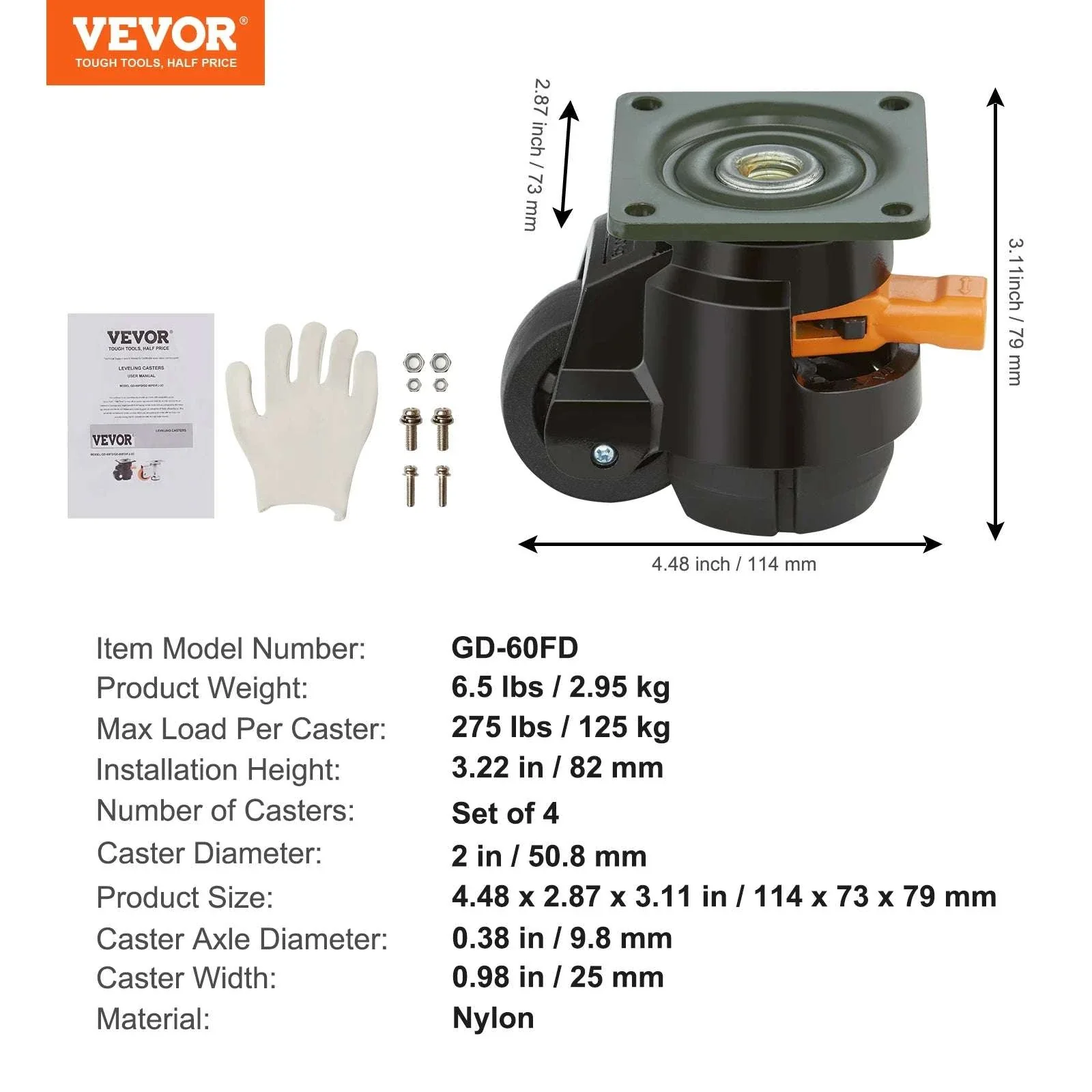 Adjustable Leveling Casters Set of 4 Heavy Duty Swivel Wheels - Image 16