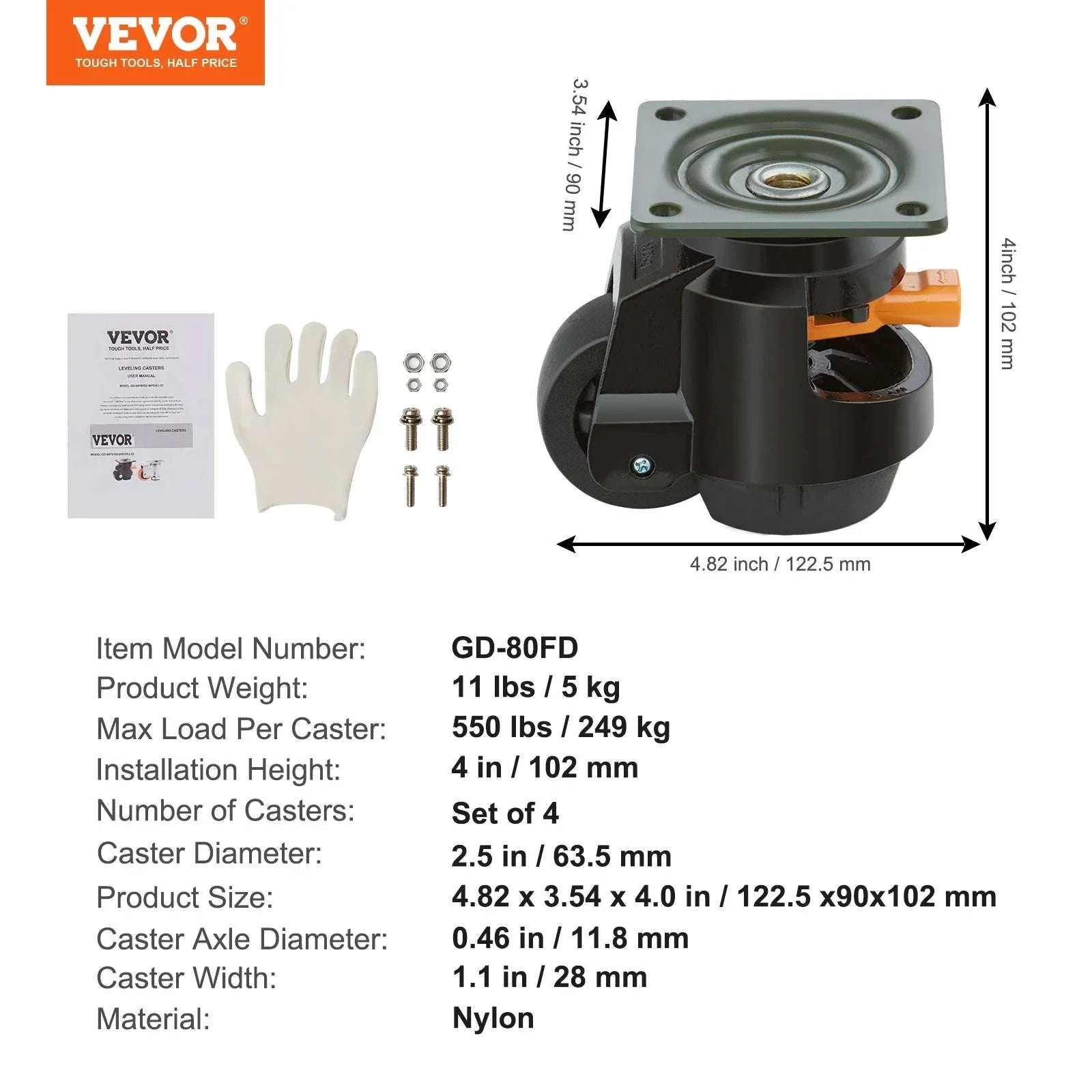 Adjustable Leveling Casters Set of 4 Heavy Duty Swivel Wheels - Image 16