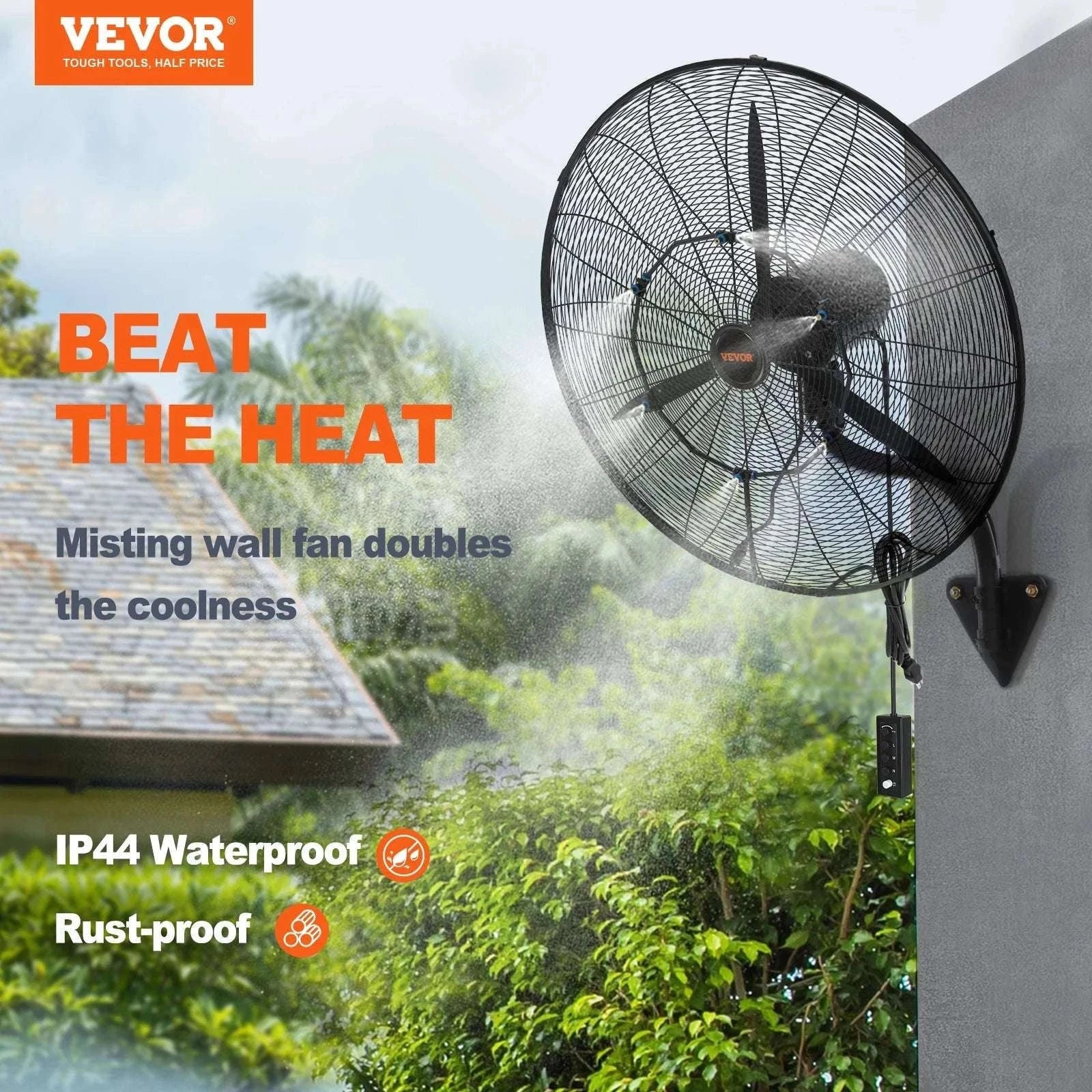Wall-Mount Misting Fan 3-Speed Oscillating IP44 9500 CFM - Image 2
