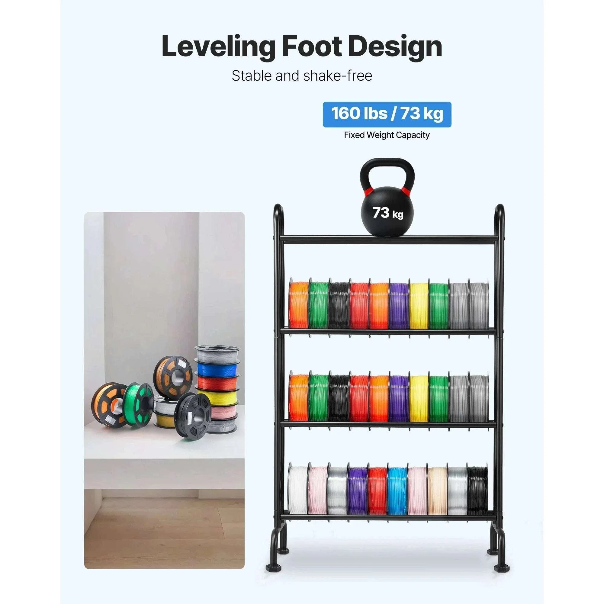 4-Tier 3D Printer Filament Storage Rack with Wheels (40 Spools) - Image 4