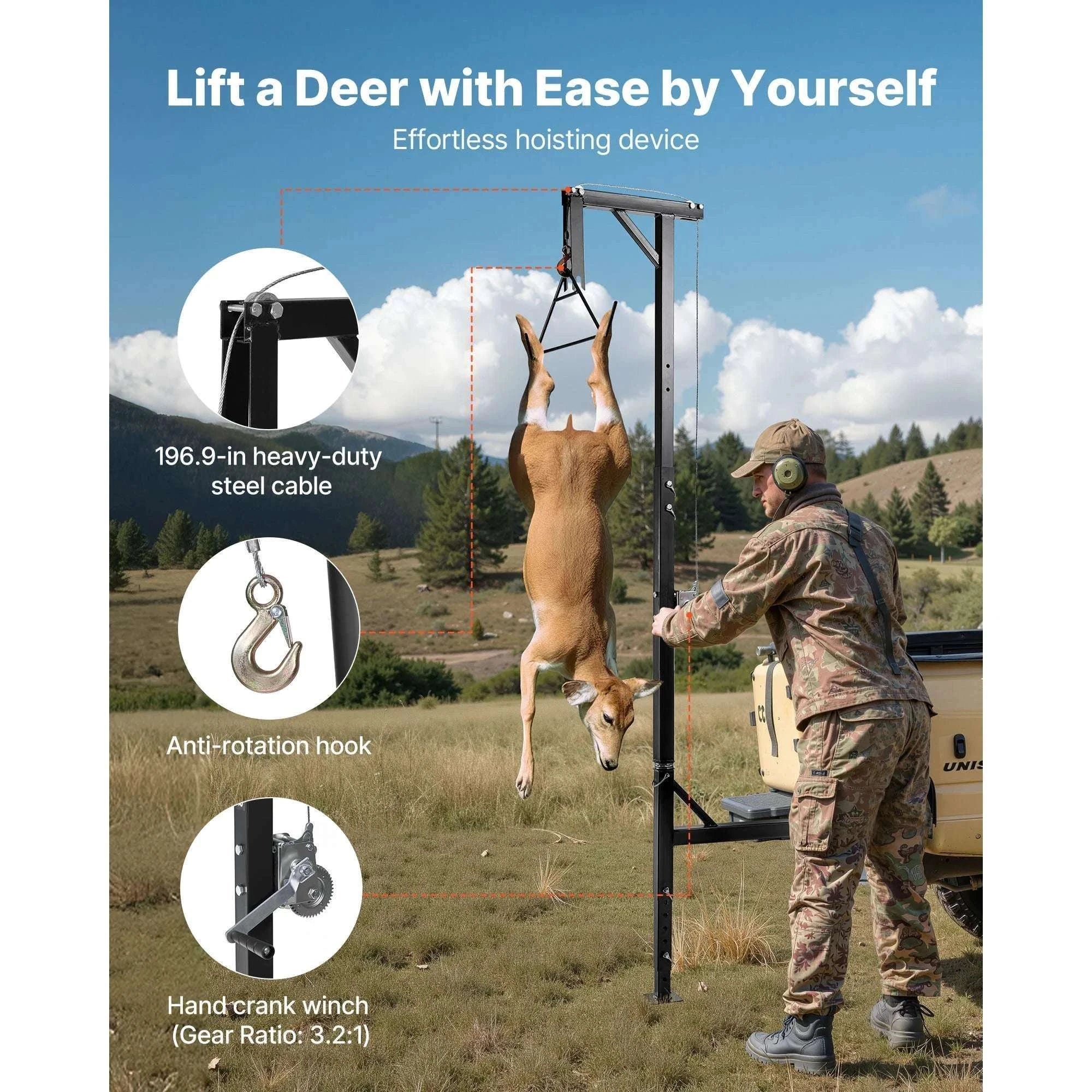 Truck Hitch Game Hoist with Winch & Adjustable Height 400–600 lbs - Image 3