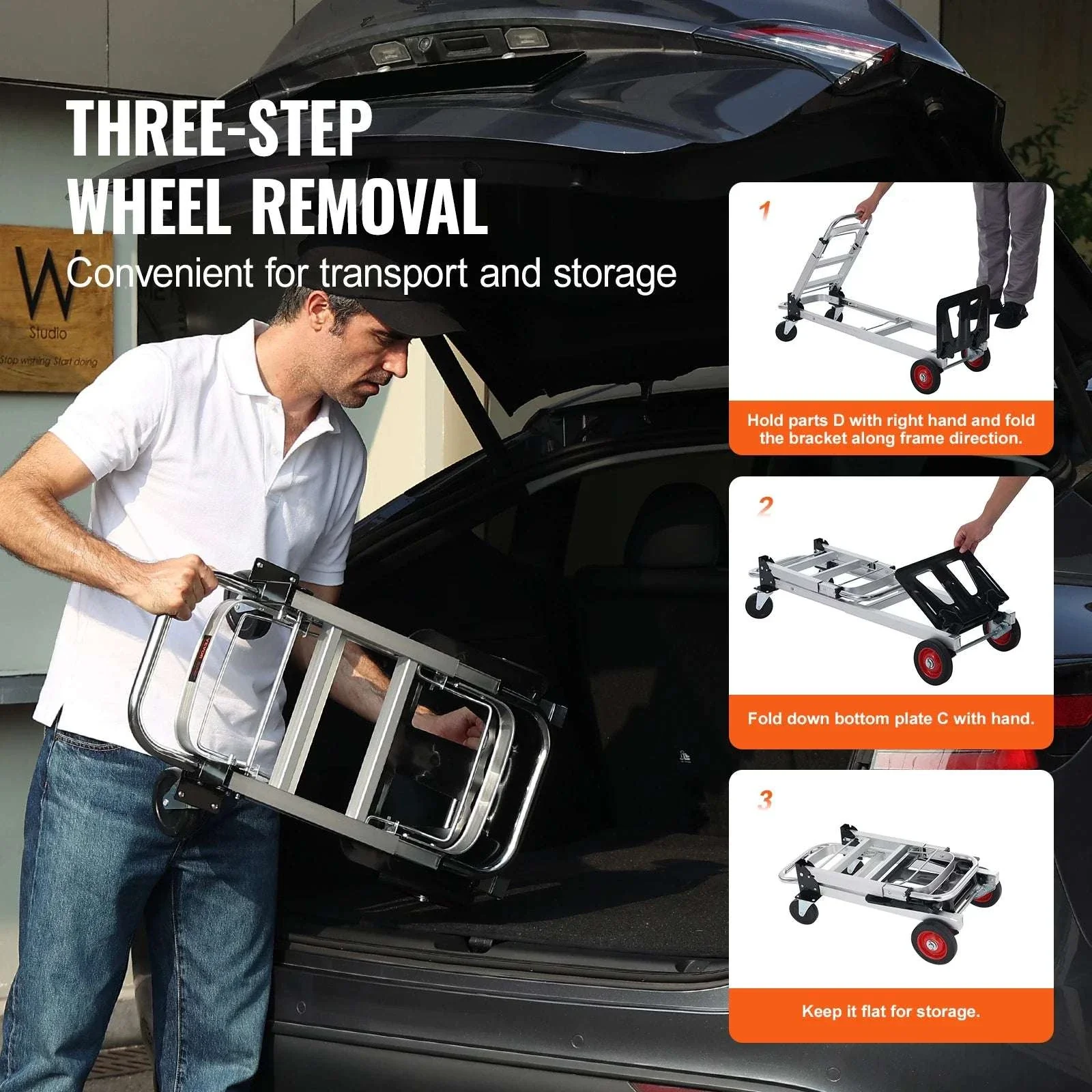 400 lb Folding Hand Truck Convertible Dolly Cart with Wheels - Image 6