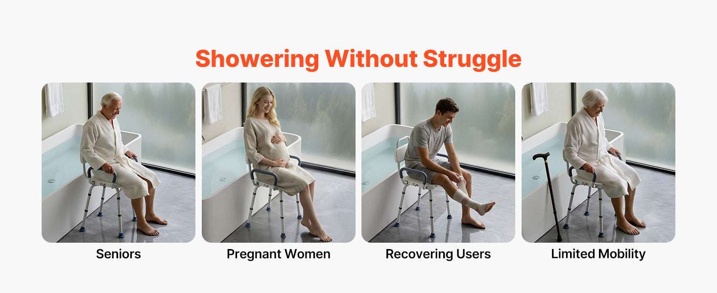 360° Rotating Shower Chair with Arms, Back & Adjustable Height - Image 10