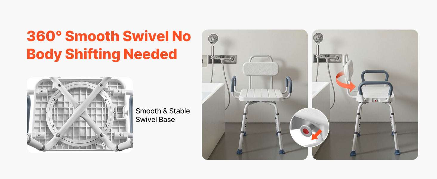 360° Rotating Shower Chair with Arms, Back & Adjustable Height - Image 11