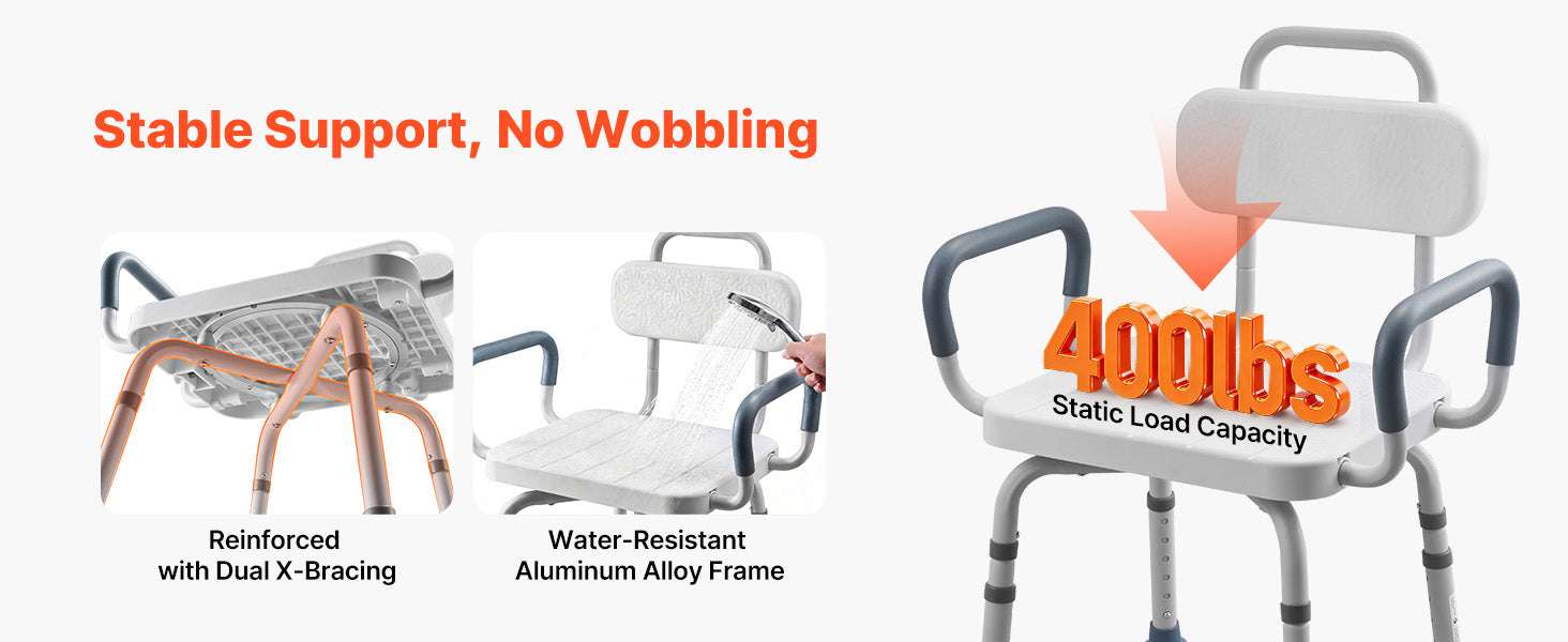 360° Rotating Shower Chair with Arms, Back & Adjustable Height - Image 12