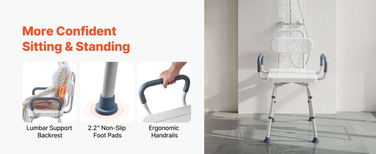 360° Rotating Shower Chair with Arms, Back & Adjustable Height - Image 14