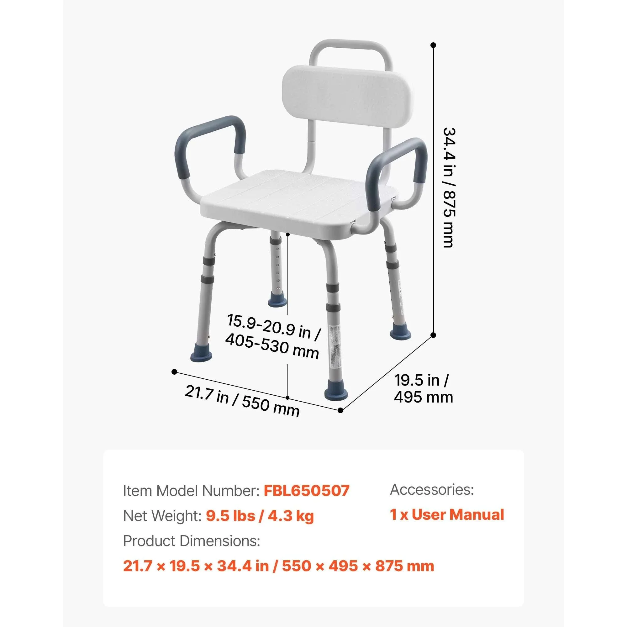360° Rotating Shower Chair with Arms, Back & Adjustable Height - Image 18