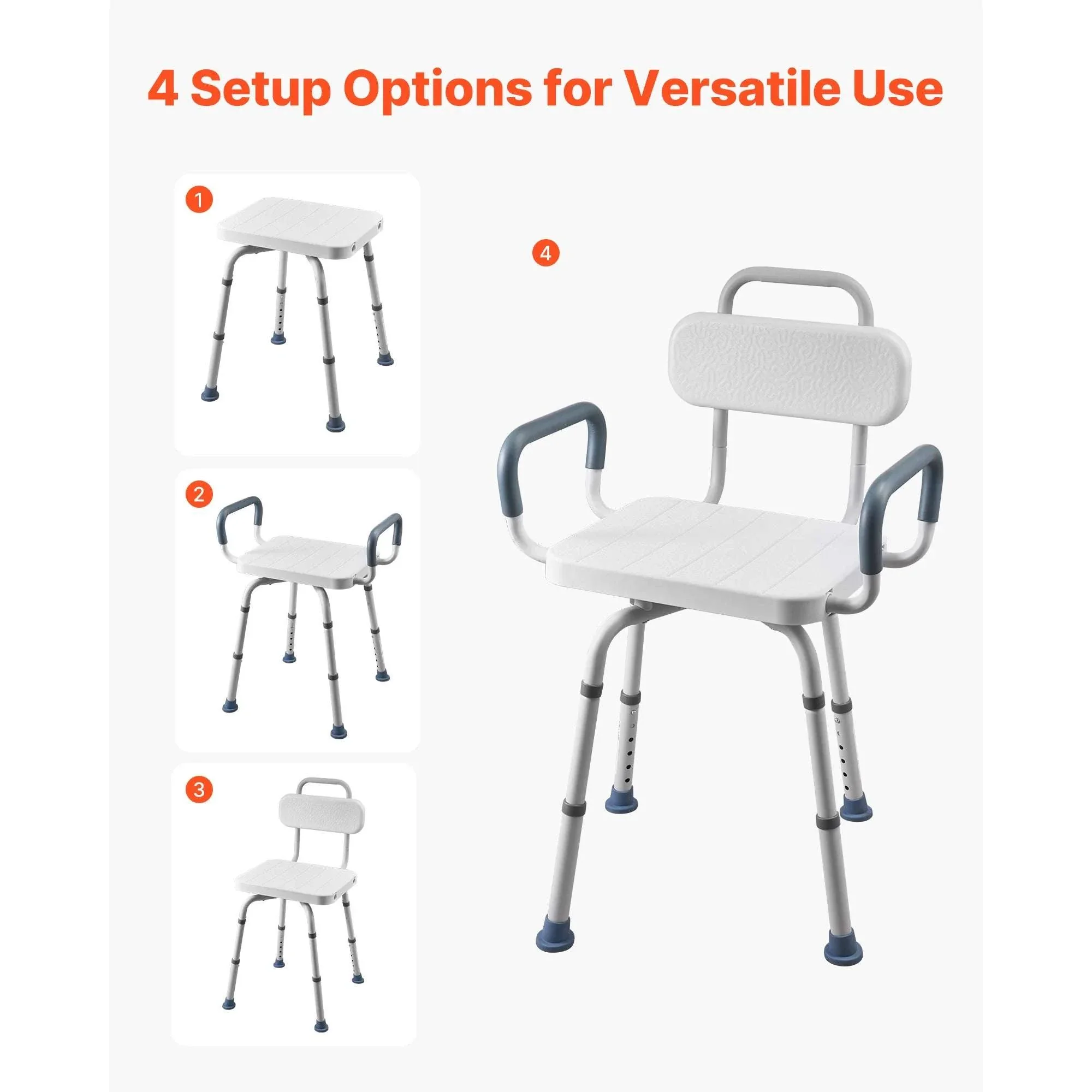 360° Rotating Shower Chair with Arms, Back & Adjustable Height - Image 5