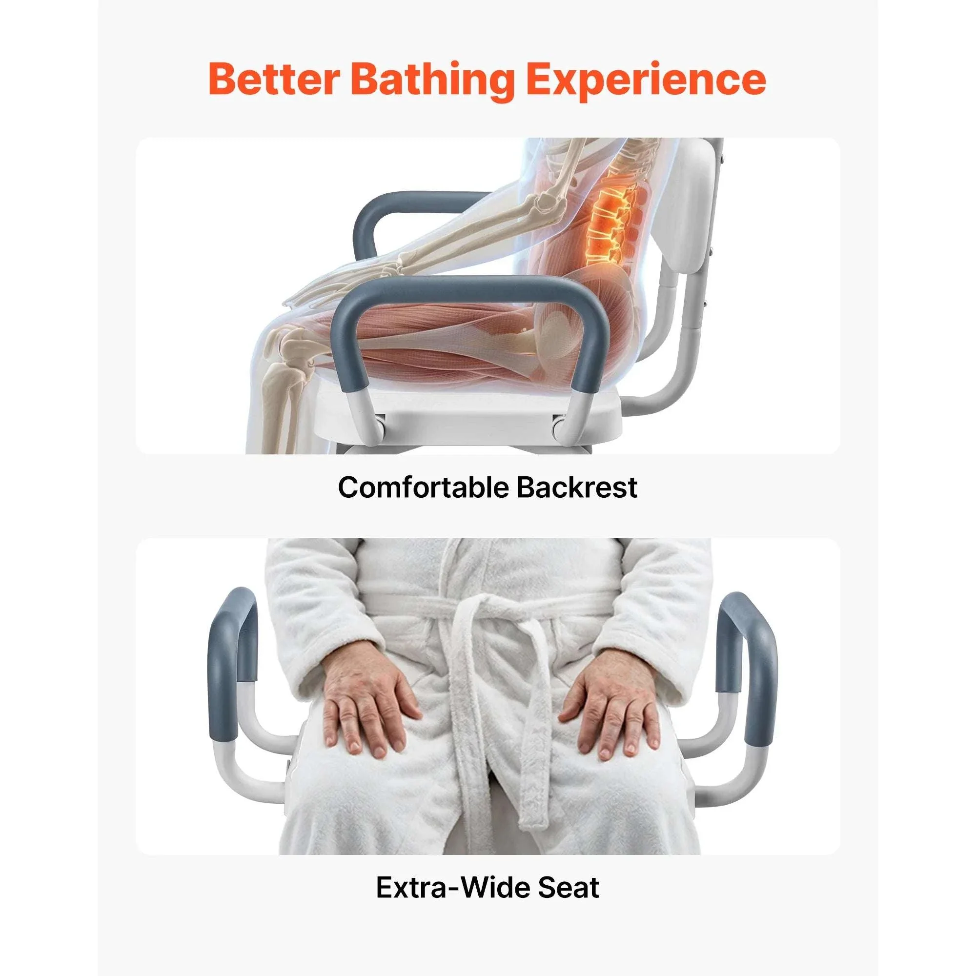 360° Rotating Shower Chair with Arms, Back & Adjustable Height - Image 6