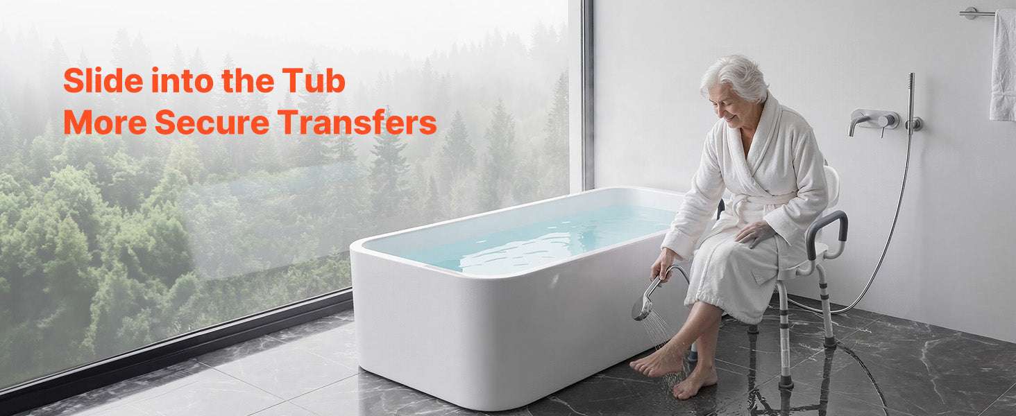 360° Rotating Shower Chair with Arms, Back & Adjustable Height - Image 8