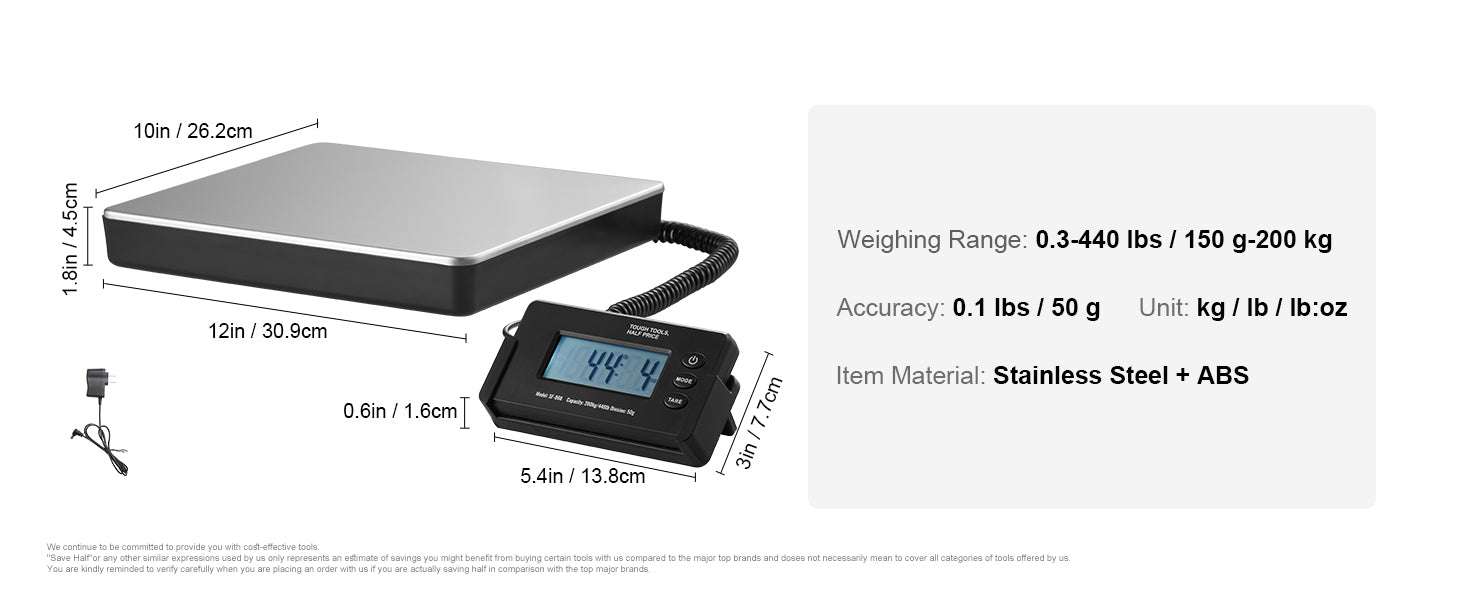 440 lbs Digital Shipping Scale with LCD, Tare & Dual Power - Image 16