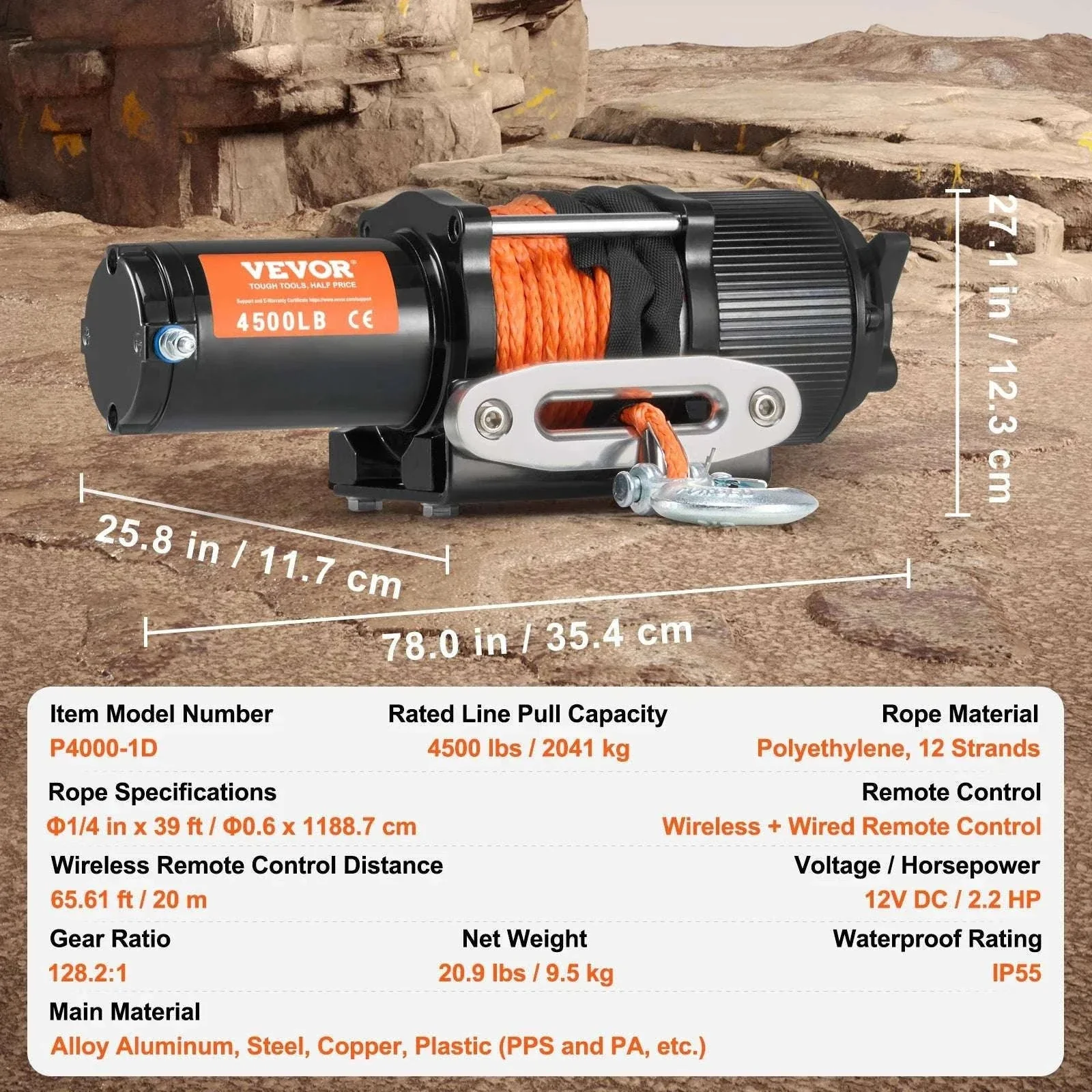 4500 lb 12V ATV/UTV Electric Winch with Wireless Remote & Rope - Image 14