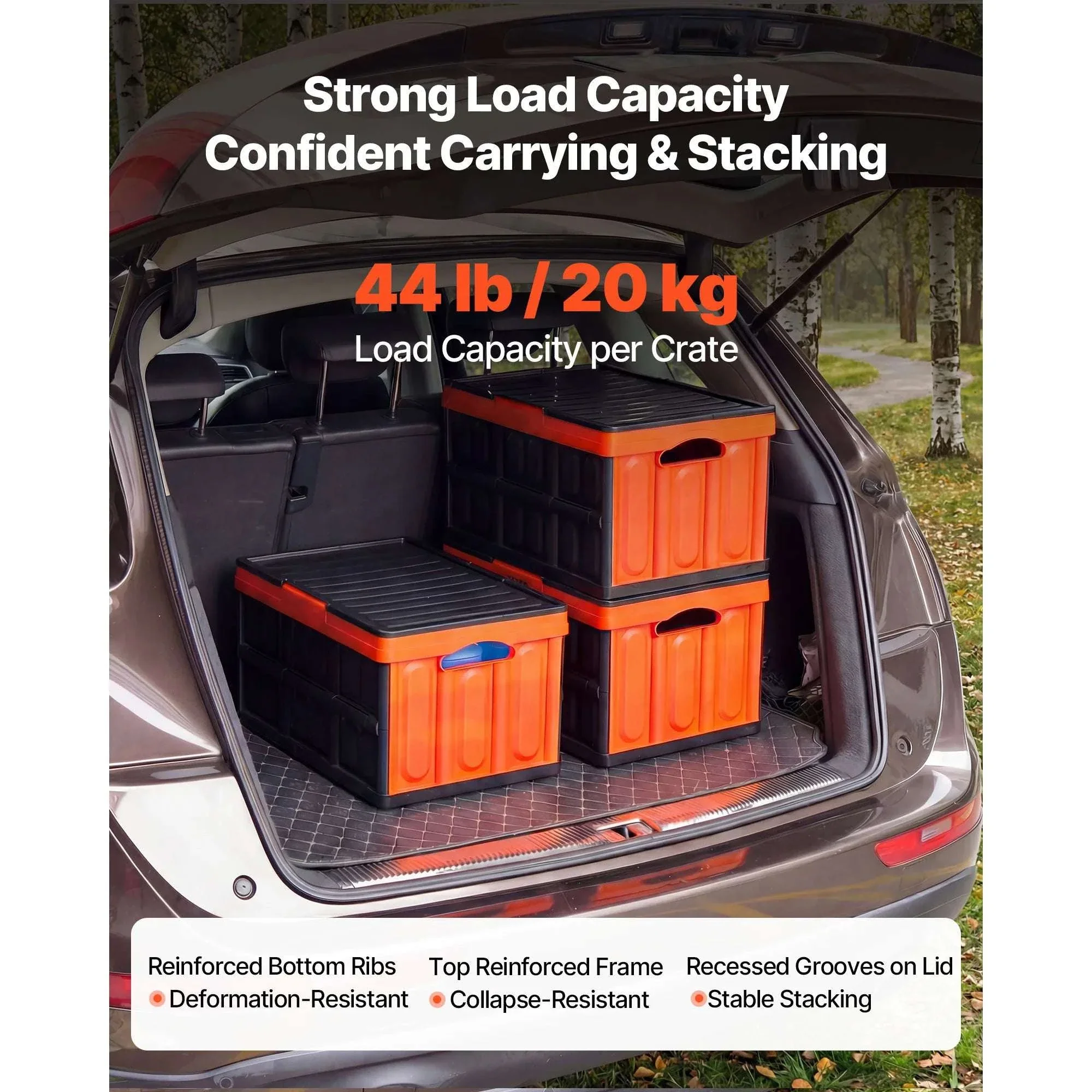 45L Collapsible Storage Bins (3 Pack) Stackable Crates with Lids - Image 3