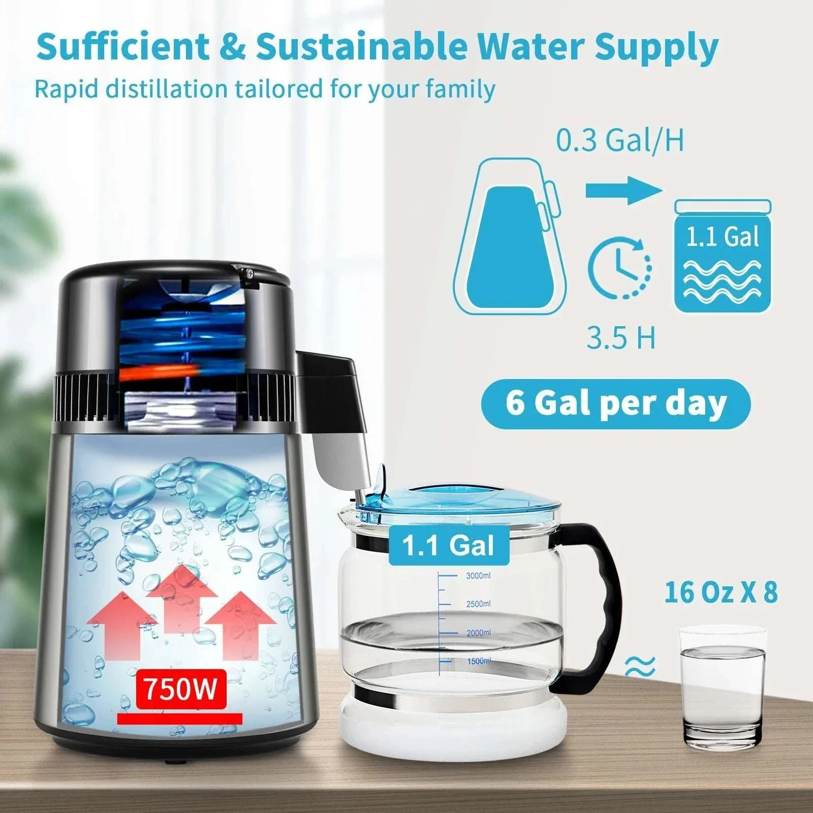 4L Home Water Distiller with Glass Carafe & Touch Display - Image 5