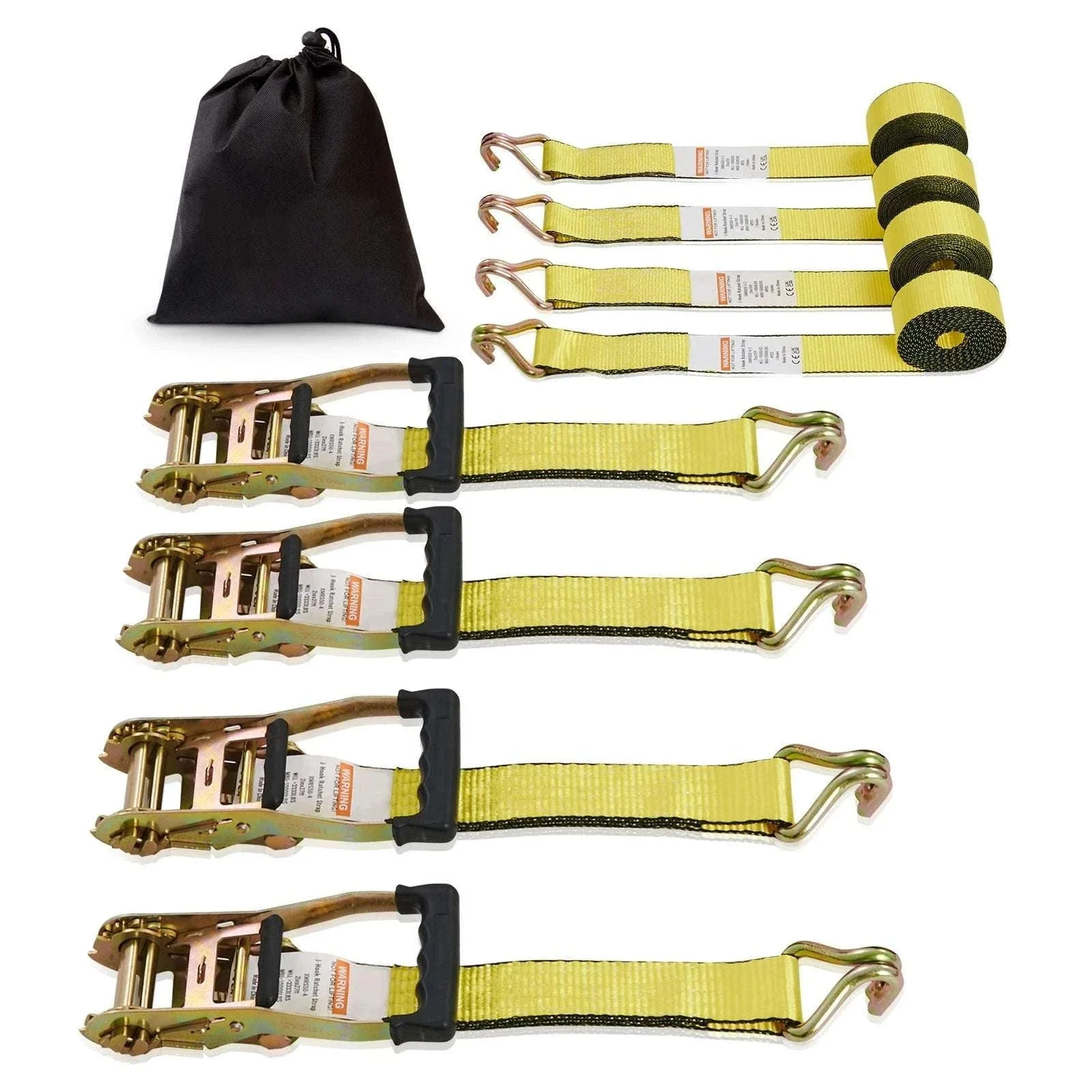 4-Pack Ratchet Tie Down Straps with J-Hooks for Cargo & Transport