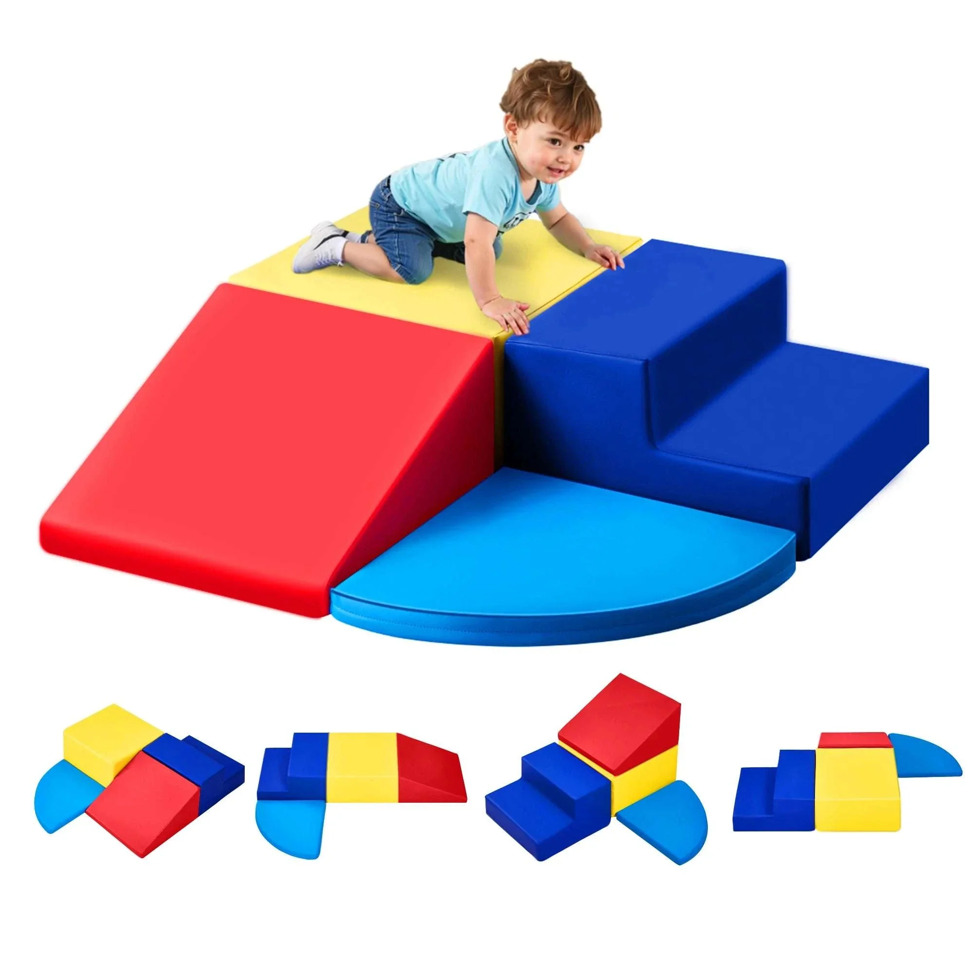 4-Piece Kids Foam Climbing Blocks Indoor Playset for Crawling & Sliding