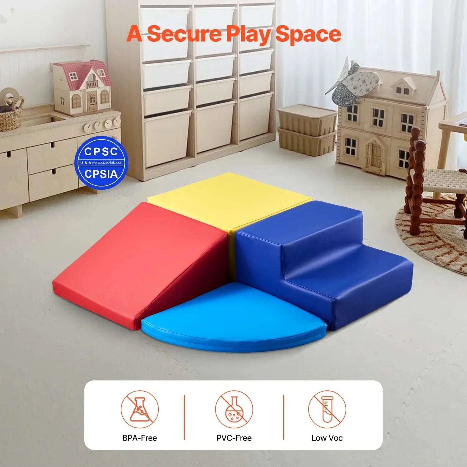 4-Piece Kids Foam Climbing Blocks Indoor Playset for Crawling & Sliding - Image 4