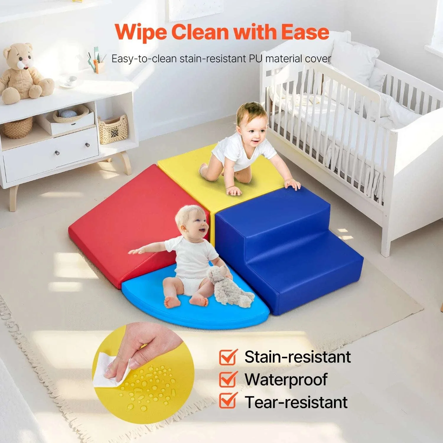 4-Piece Kids Foam Climbing Blocks Indoor Playset for Crawling & Sliding - Image 6