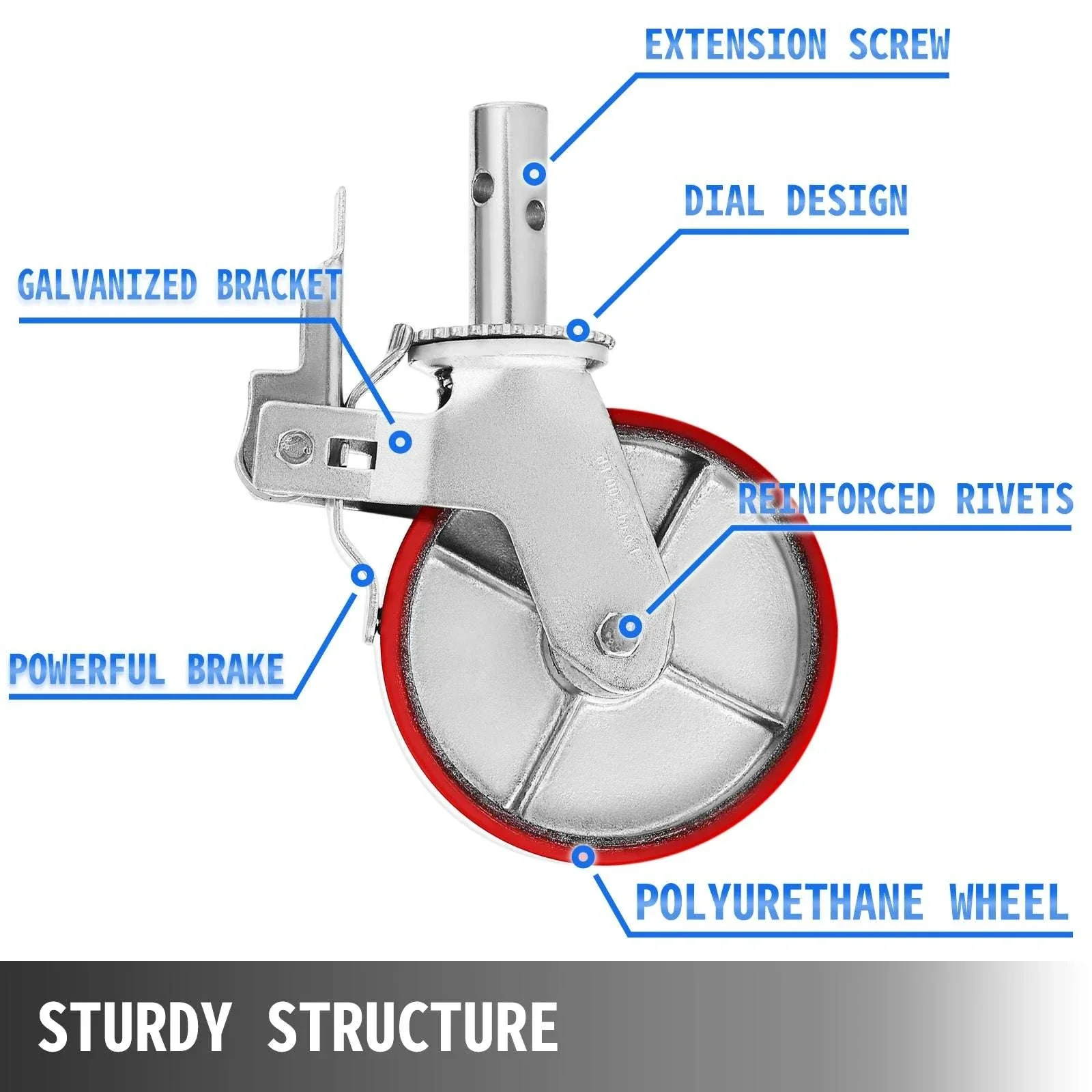 Heavy Duty 8" Swivel Caster Wheels Set with Brake – 4400 lbs Capacity - Image 2