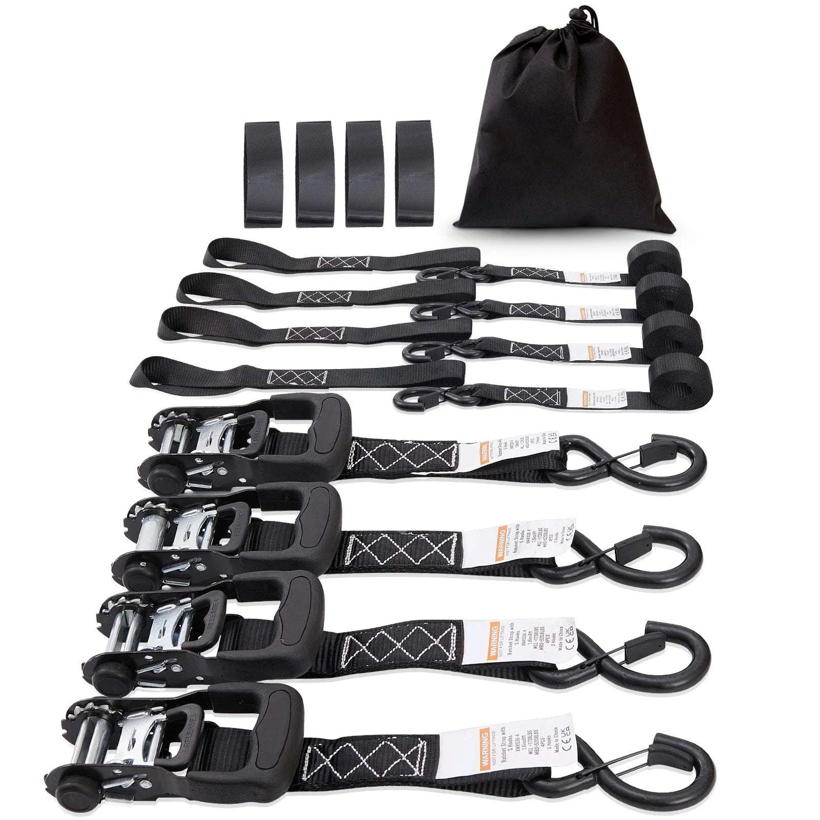 4PCS Ratchet Tie Down Straps with Hooks for Cargo & Motorcycle