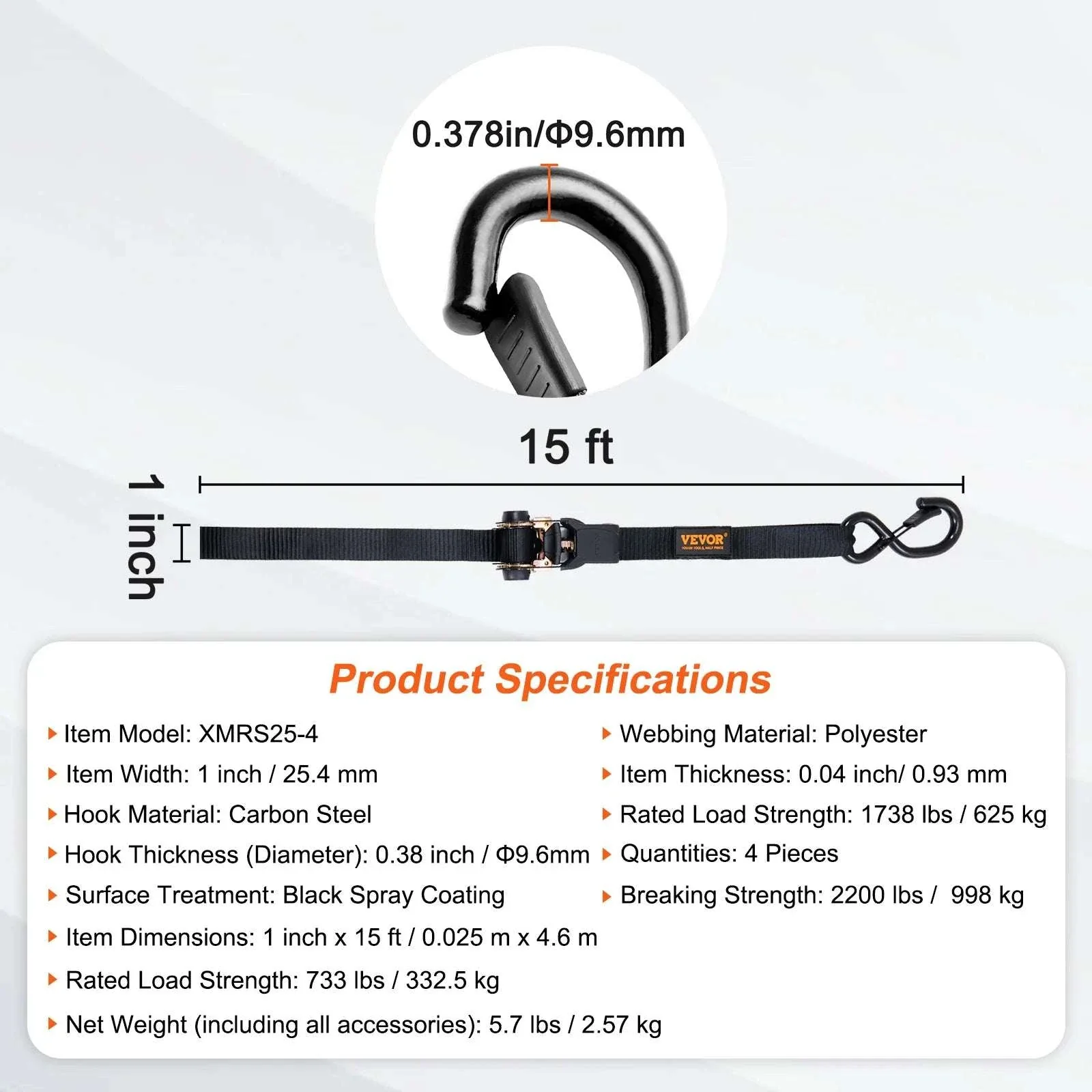 4PCS Ratchet Tie Down Straps with Hooks for Cargo & Motorcycle - Image 16