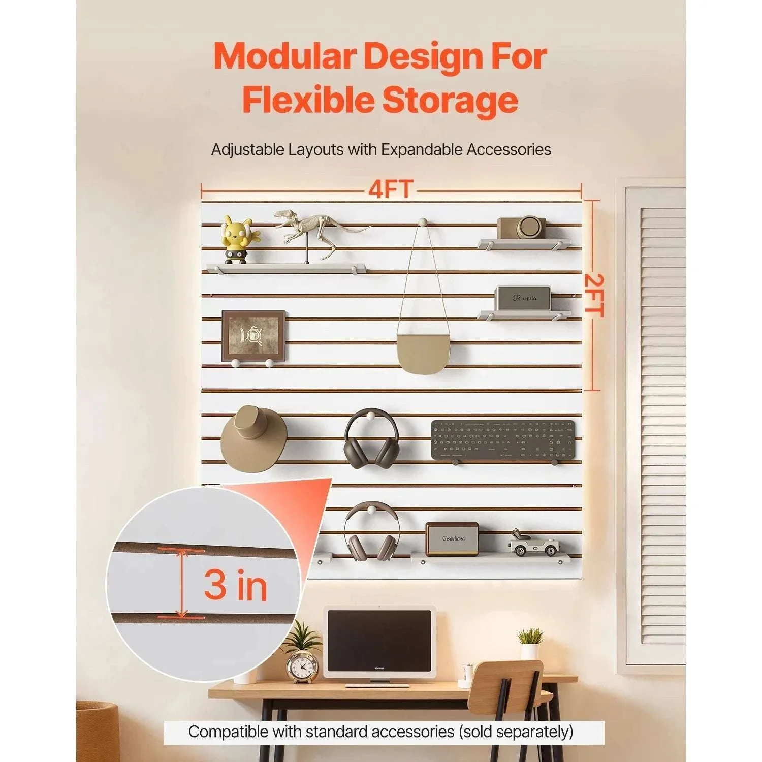4x4 Ft Slatwall Panel MDF Modular Garage Storage Wall System - Image 4
