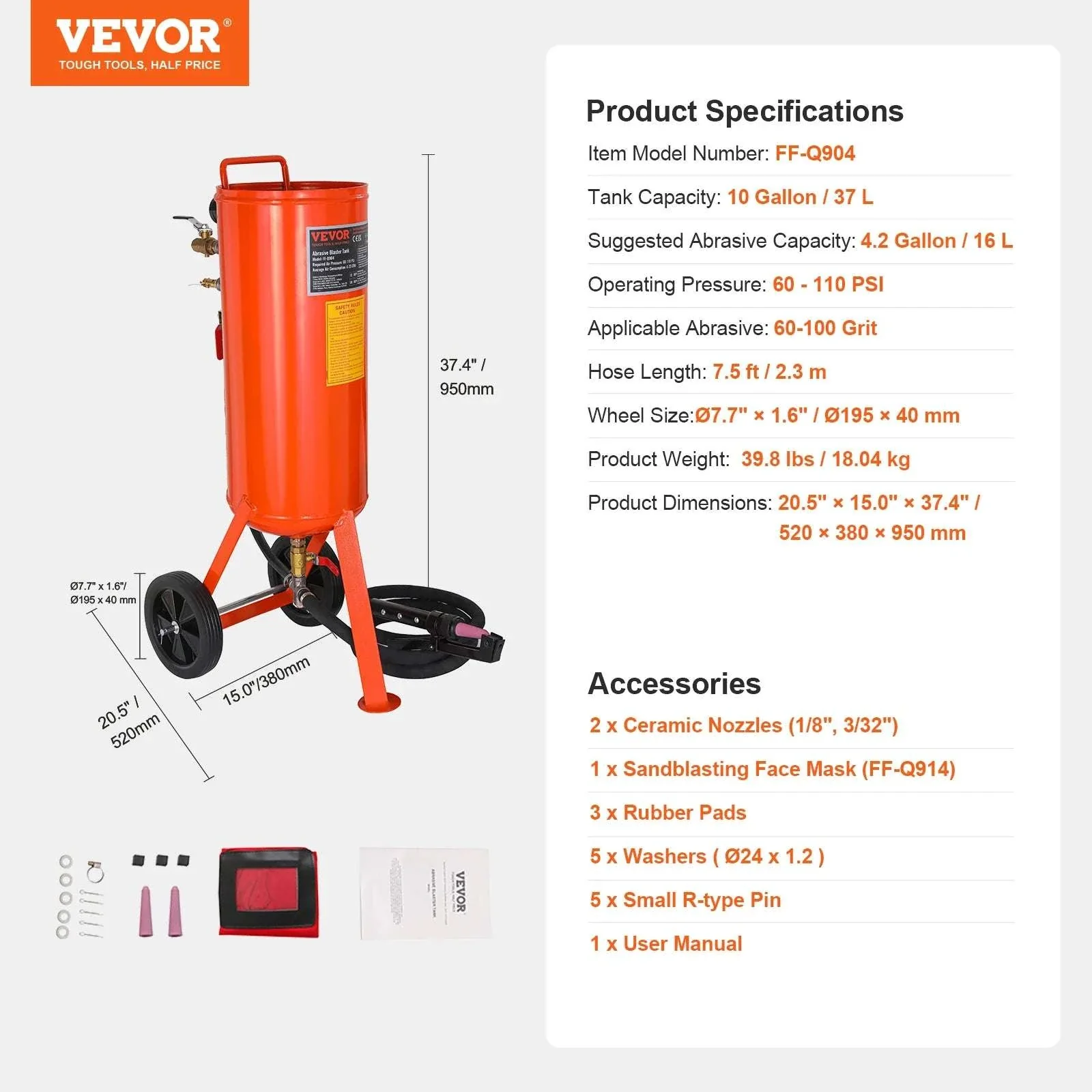 Portable Sand Blaster Kit 5–20 Gallon 60–110 PSI Rust Paint Removal - Image 17