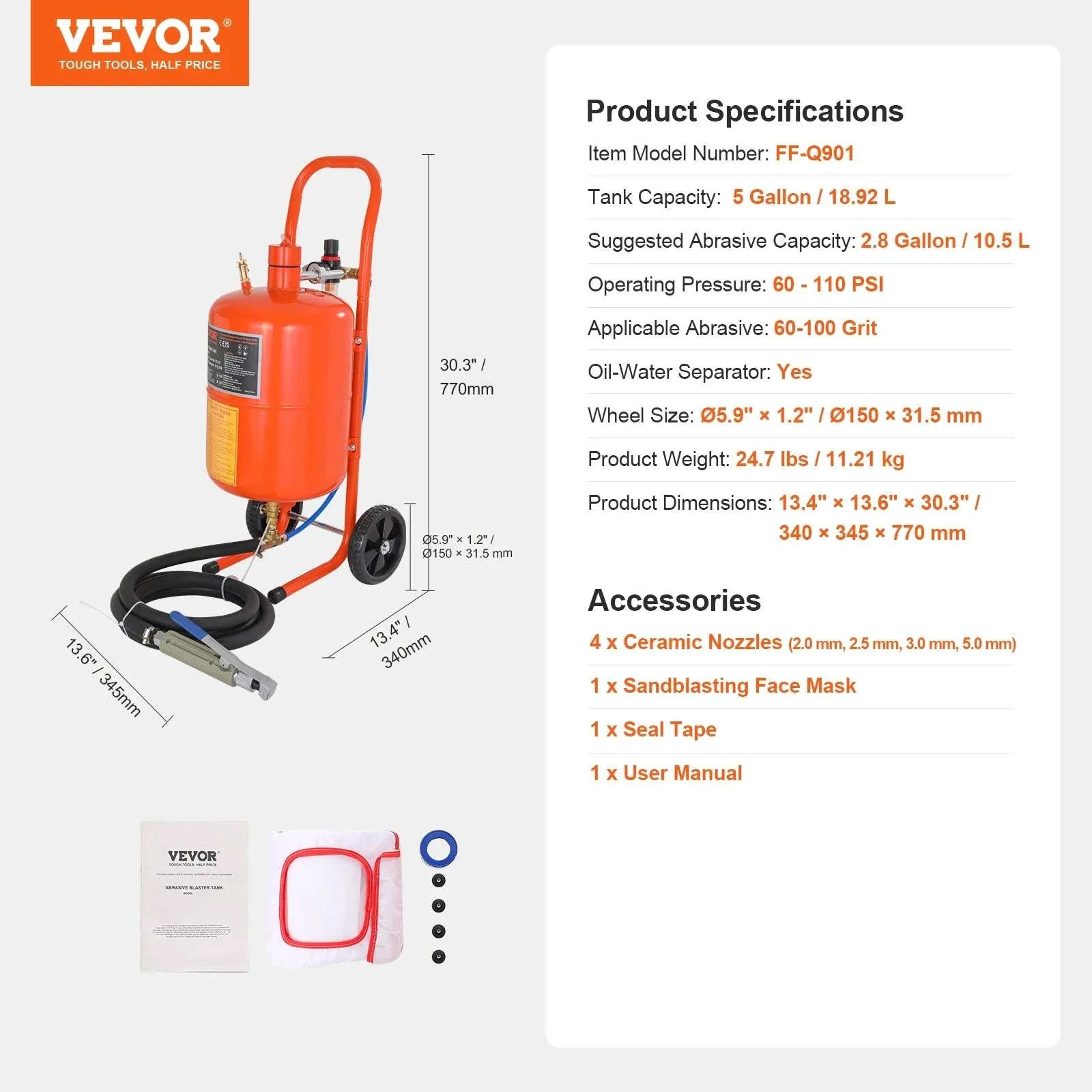 Portable Sand Blaster Kit 5–20 Gallon 60–110 PSI Rust Paint Removal - Image 18