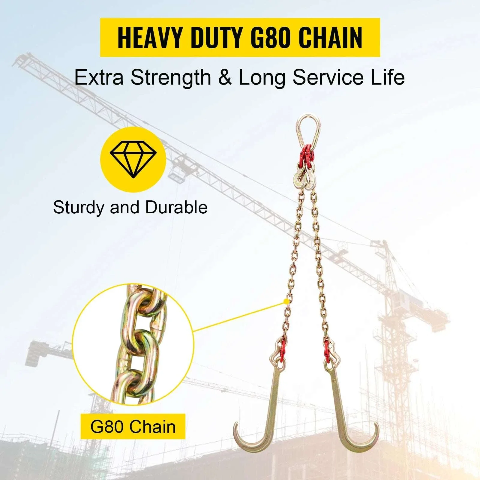 G80 V-Bridle Tow Chain 5/16" x 2 ft with J & T Hooks - Image 14