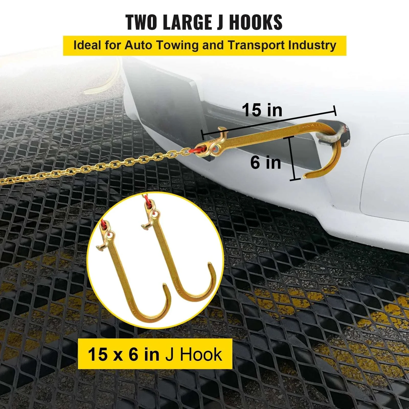G80 V-Bridle Tow Chain 5/16" x 2 ft with J & T Hooks - Image 4