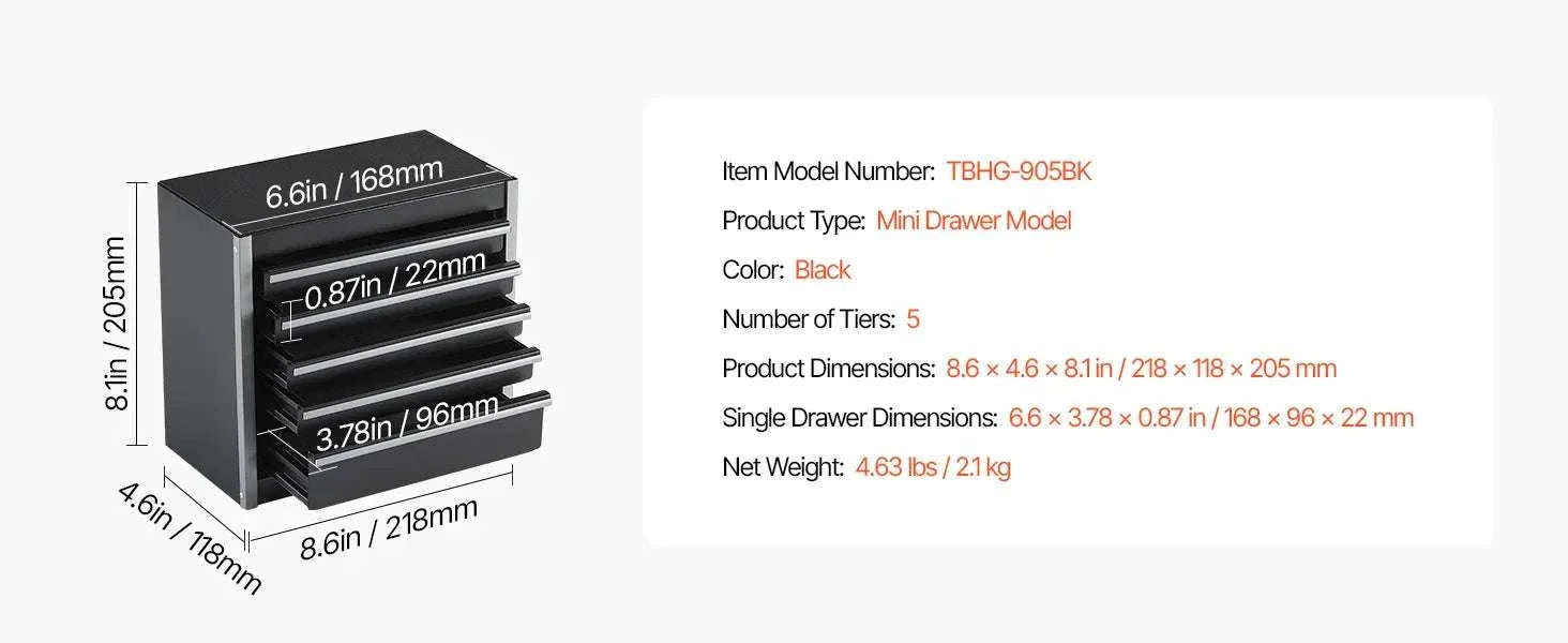 5-Drawer Mini Metal Tool Box 8.6" Portable Organizer Chest - Image 19