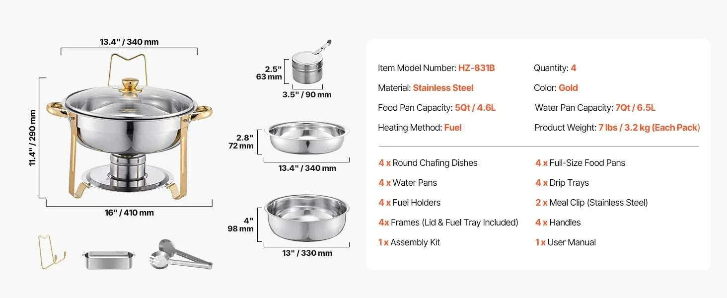 5 Qt Stainless Steel Chafing Dish Set (4 Pack) Buffet Food Warmers - Image 17