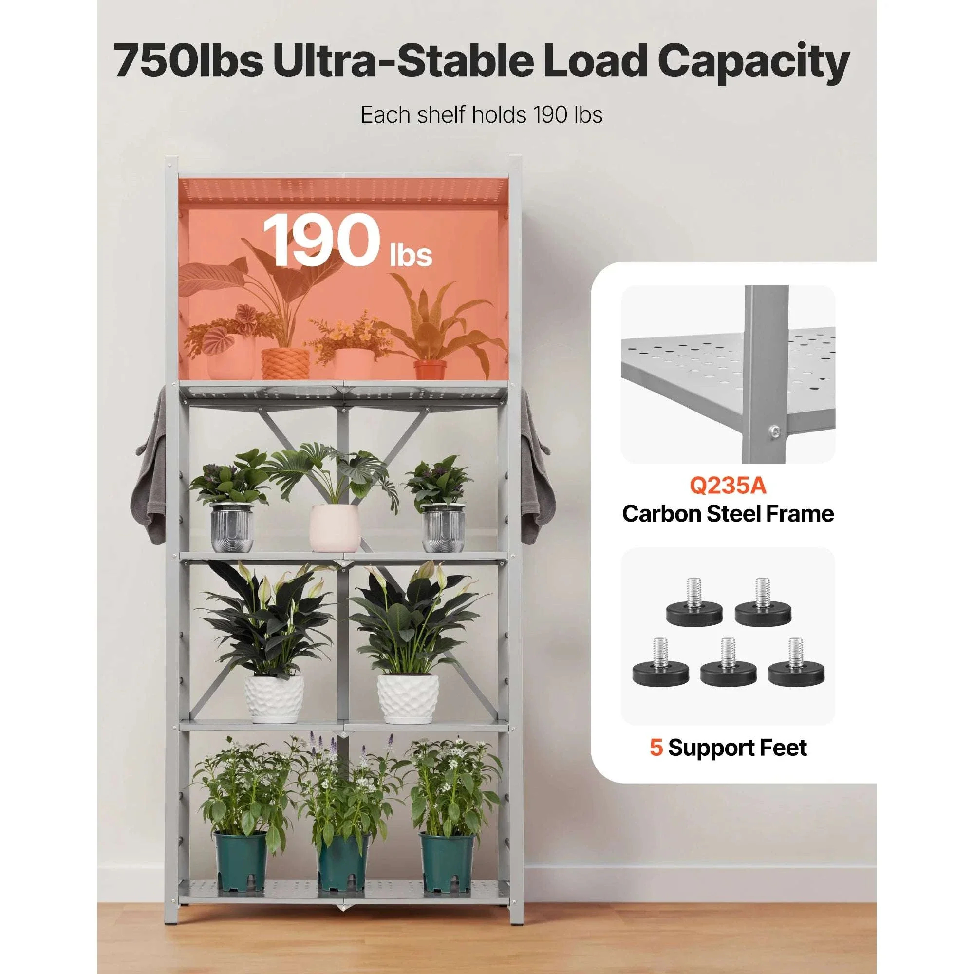 5-Tier Foldable Storage Shelf with Wheels Heavy Duty Rack 32x14x72 - Image 4