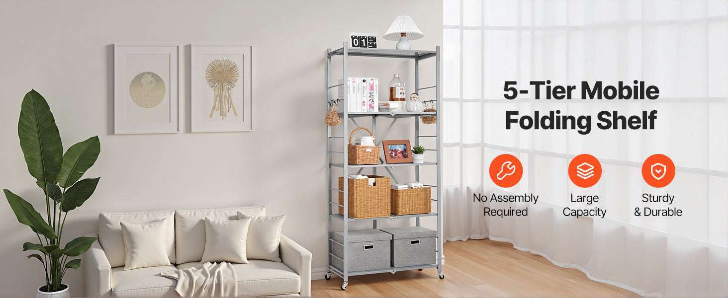 5-Tier Foldable Storage Shelf with Wheels Heavy Duty Rack 32x14x72 - Image 8