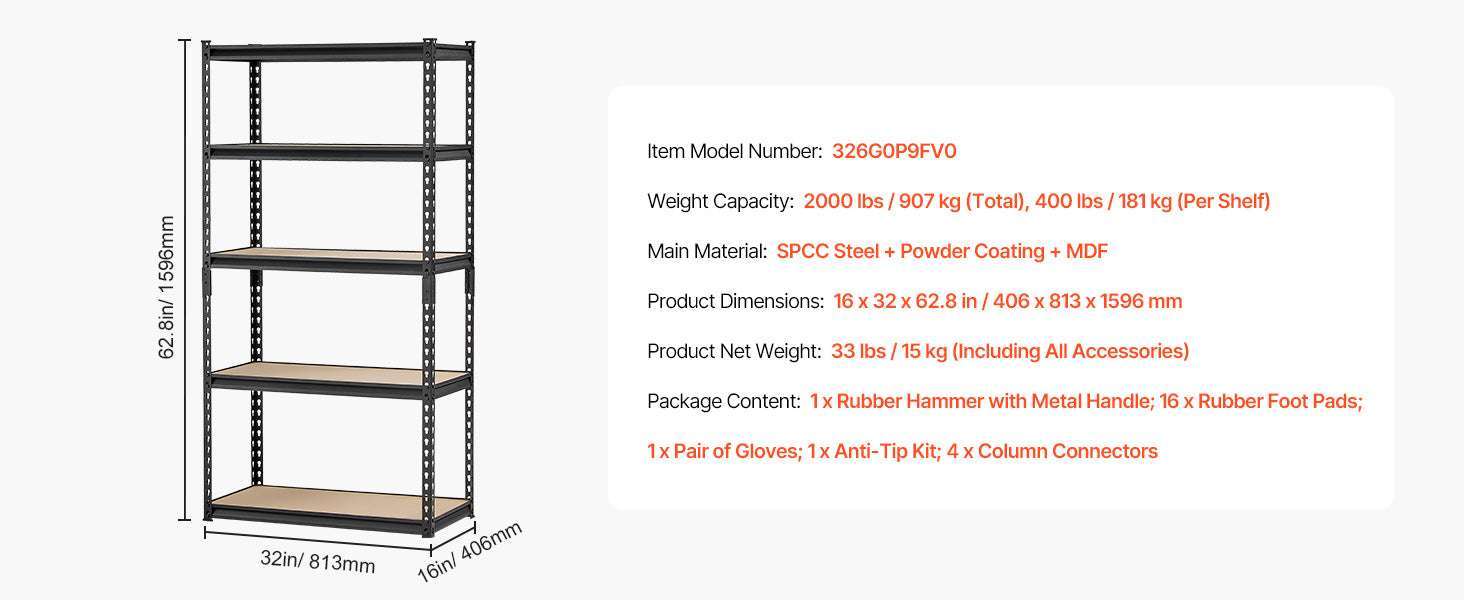 5-Tier Metal Garage Shelving Unit 2000 lbs Capacity Adjustable Rack - Image 17