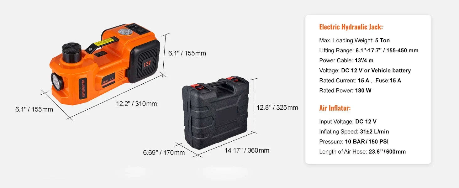 5-Ton Electric Car Jack with Built-In Inflator for Roadside Use - Image 15