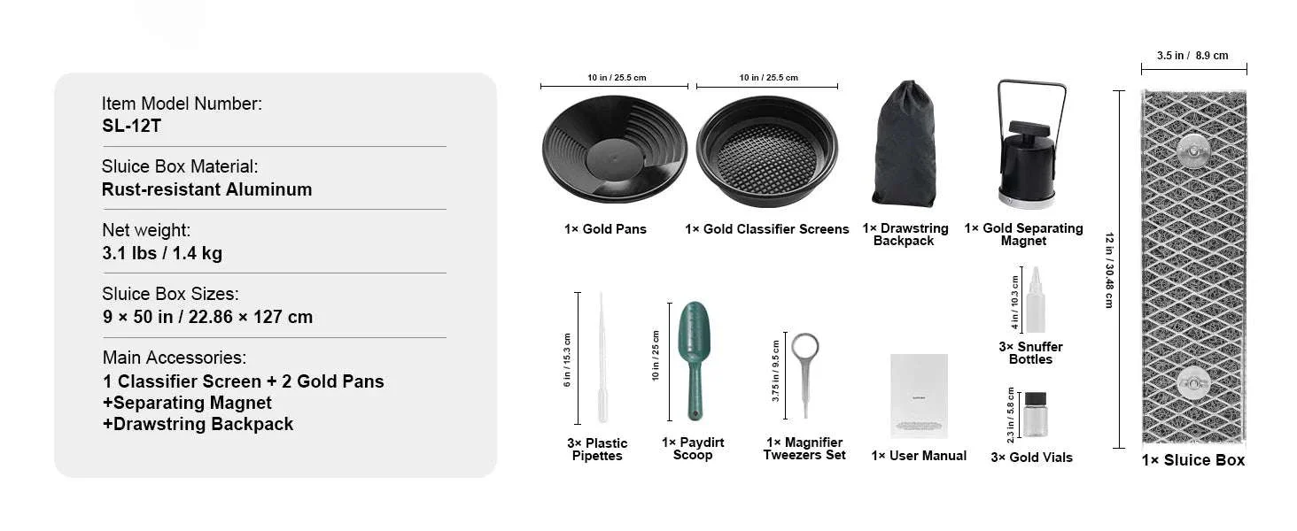 50" Gold Panning Kit with Sluice Box & 23 Tools for Prospecting - Image 16