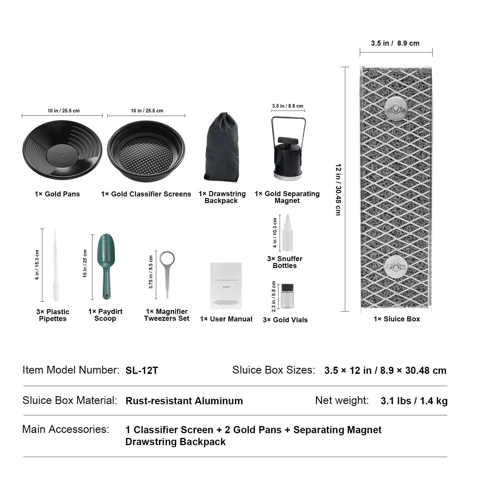 50" Gold Panning Kit with Sluice Box & 23 Tools for Prospecting - Image 17