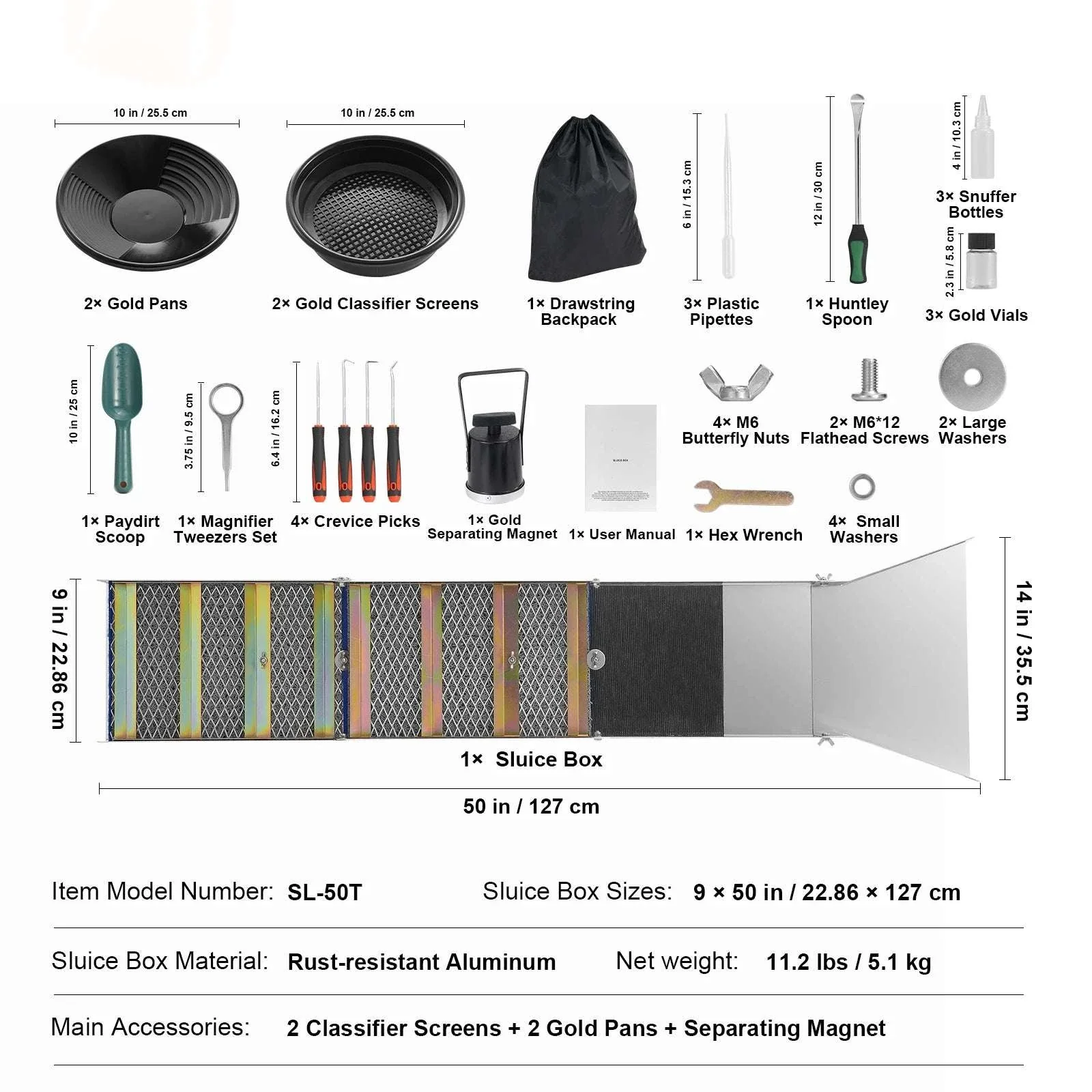 50" Gold Panning Kit with Sluice Box & 23 Tools for Prospecting - Image 18