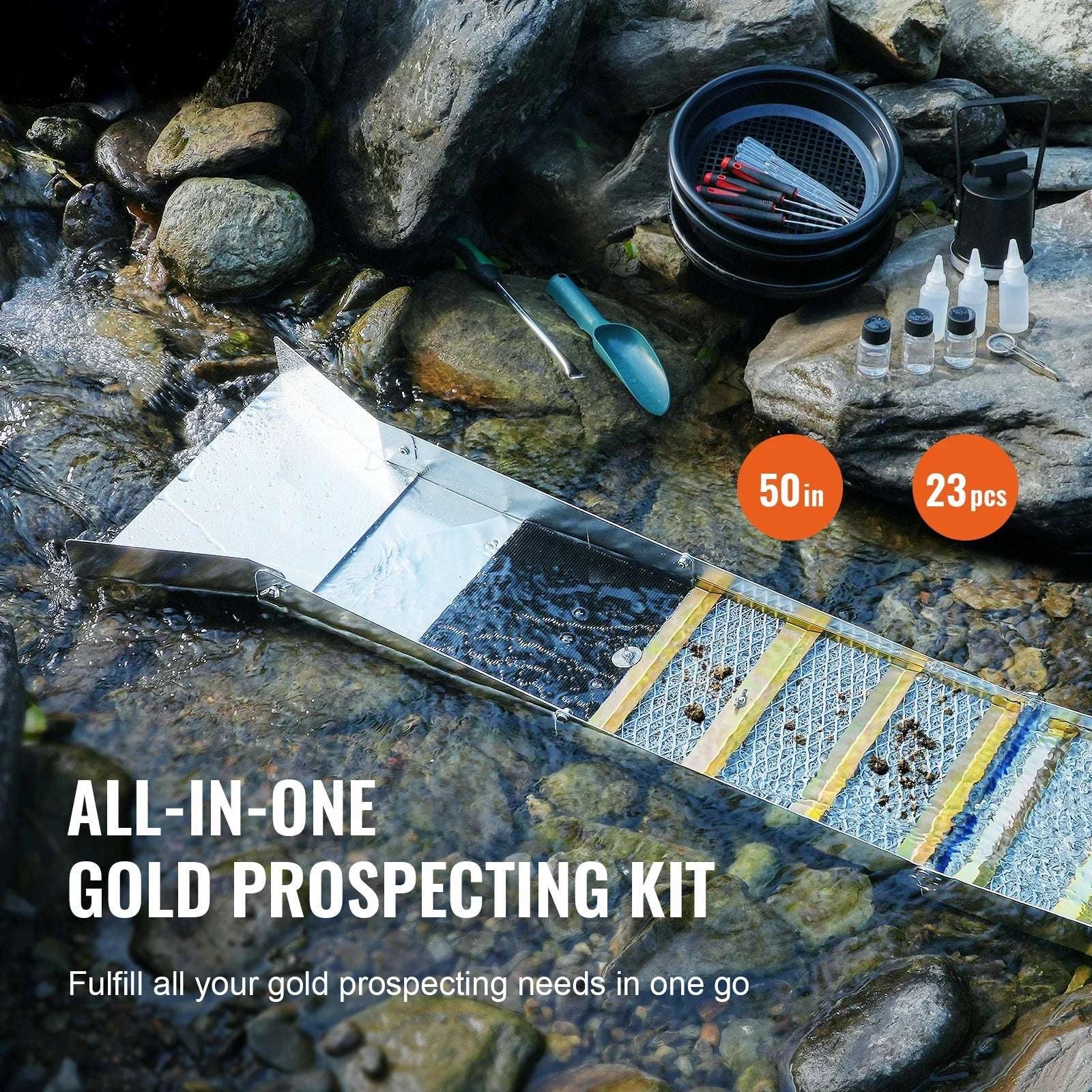 50" Gold Panning Kit with Sluice Box & 23 Tools for Prospecting - Image 2