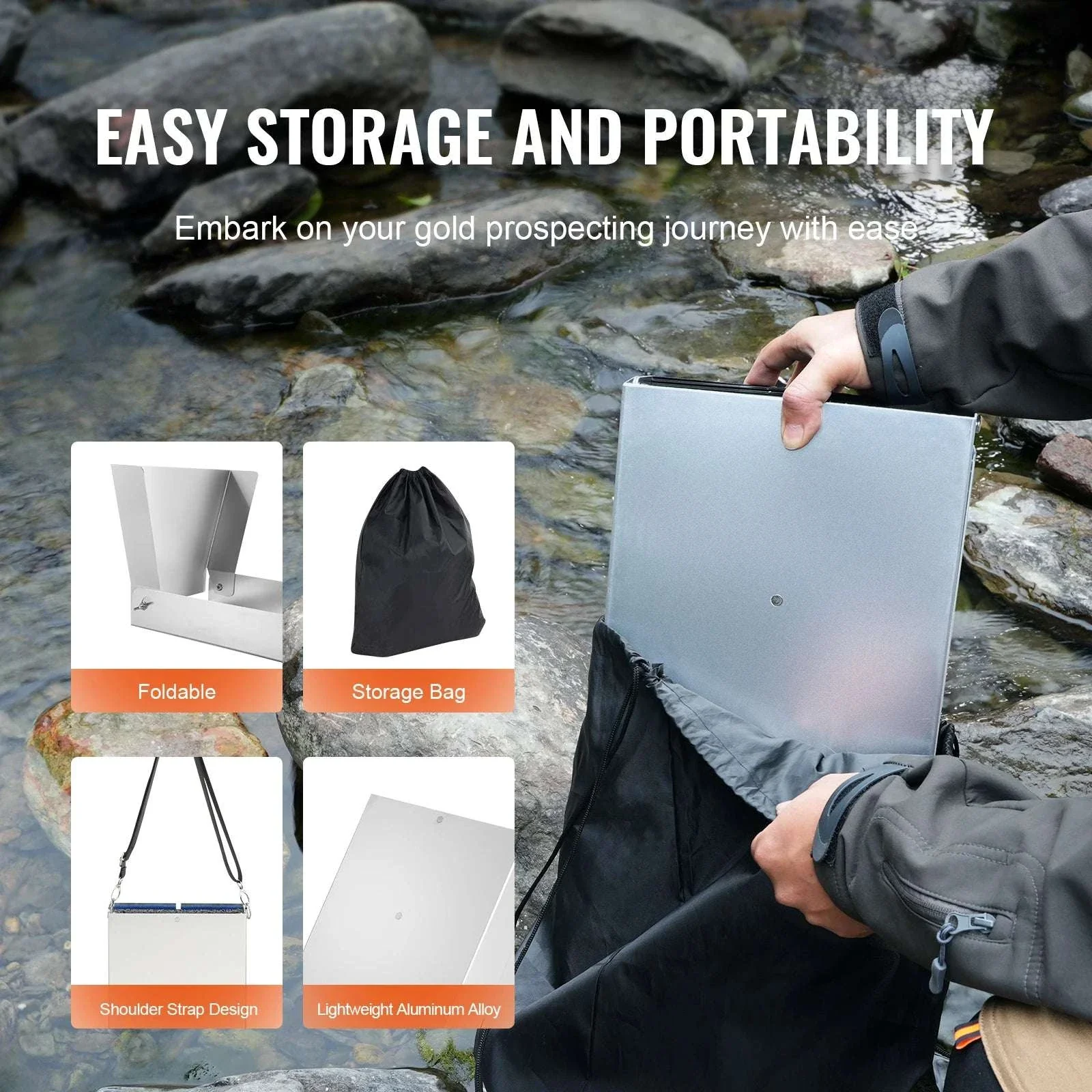 50" Gold Panning Kit with Sluice Box & 23 Tools for Prospecting - Image 5