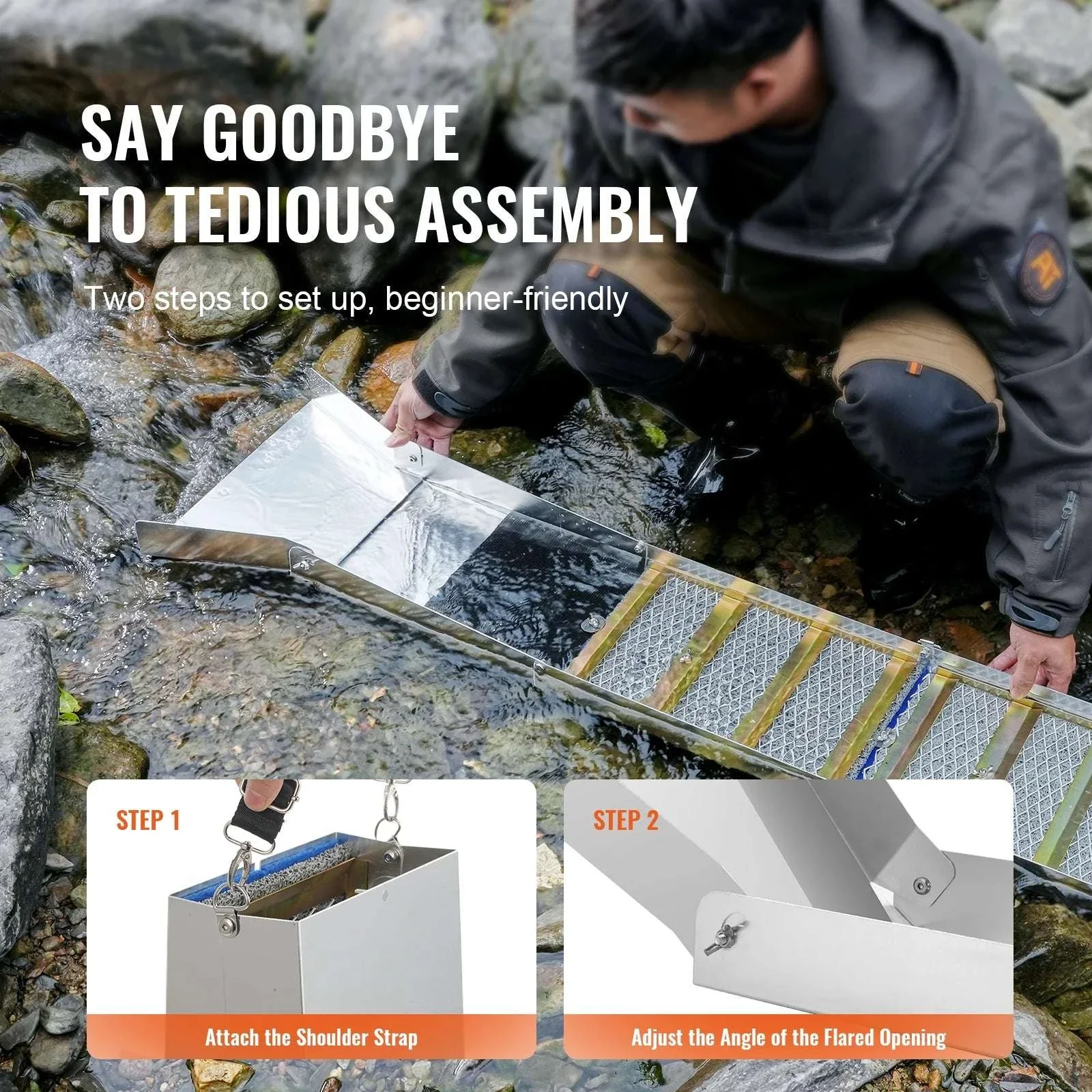 50" Gold Panning Kit with Sluice Box & 23 Tools for Prospecting - Image 6